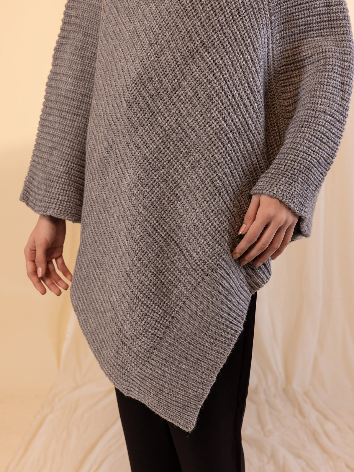 Woollen Safari Poncho - Grey
