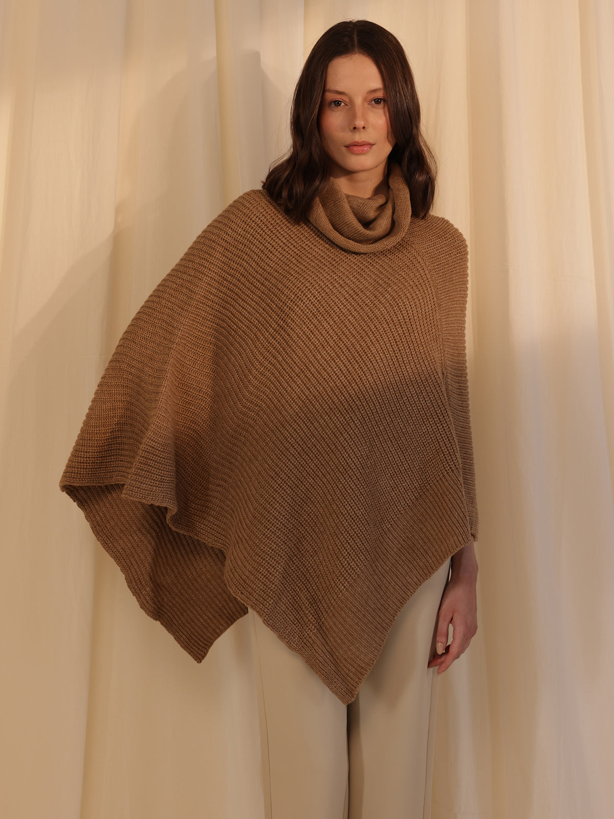 Woollen Safari Poncho - Dark Tan
