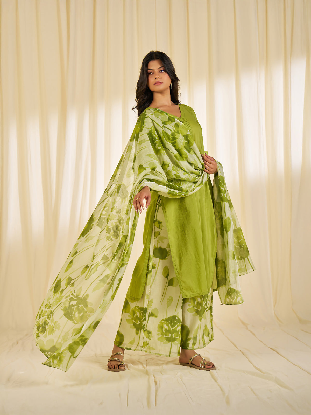 Summer Season Green Chanderi Dupatta