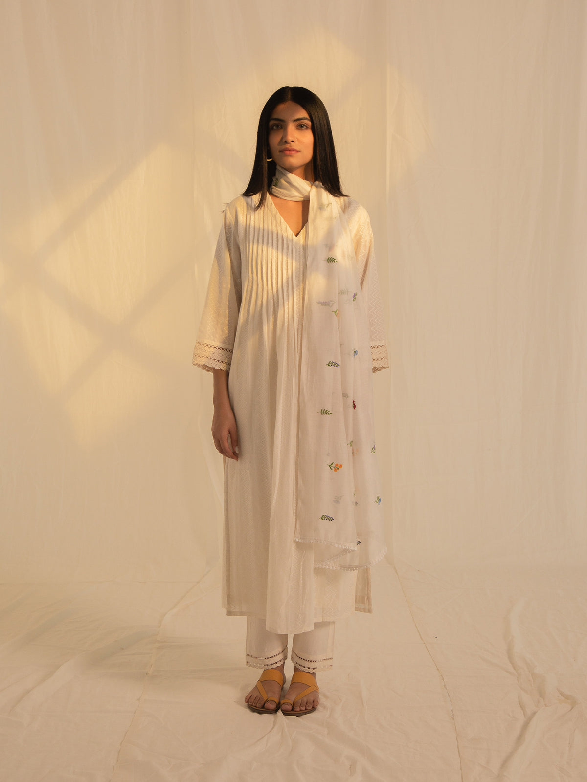 Raw Ecru Pleats Cotton Kurta