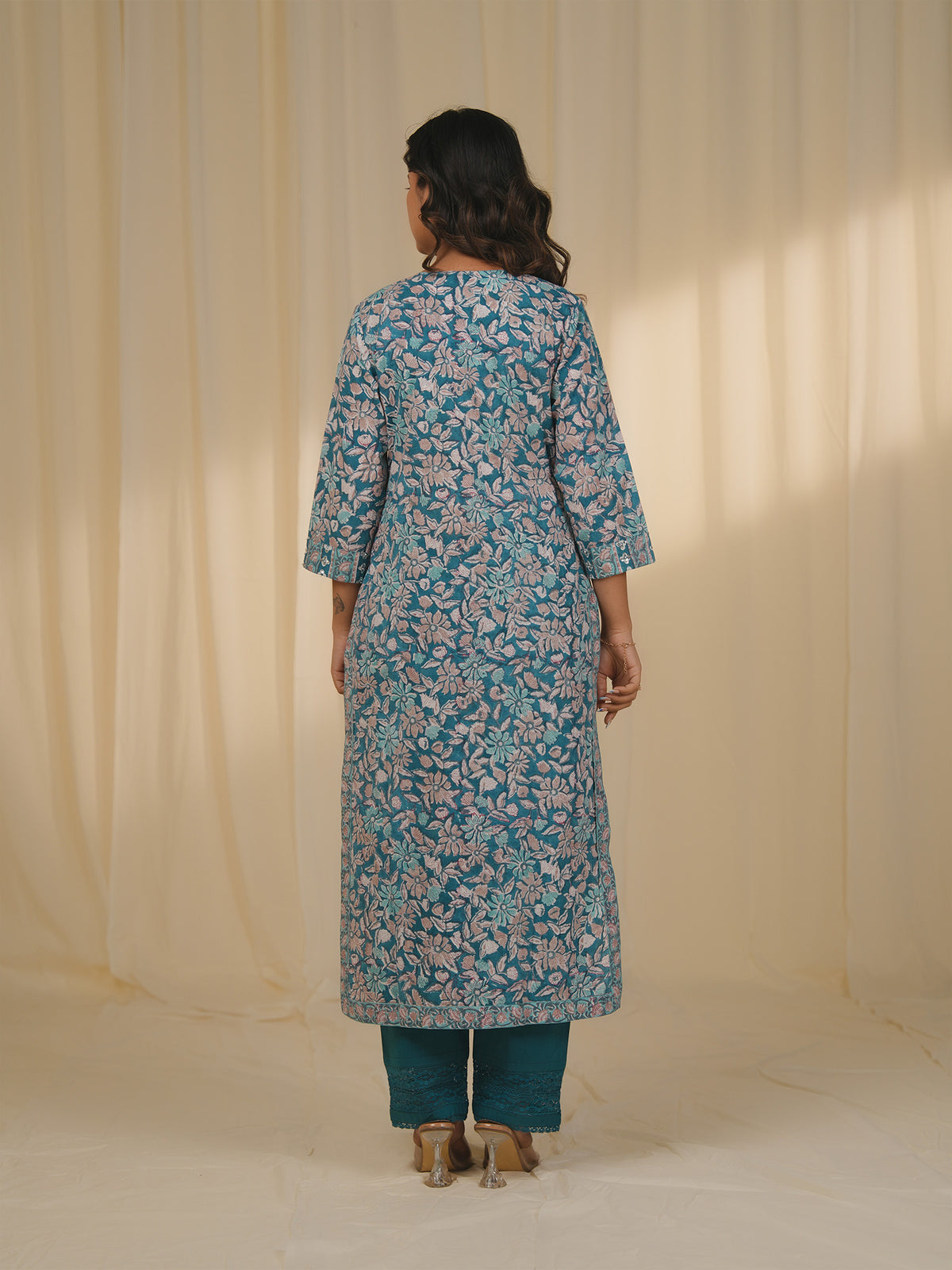 Teal Jaal Cotton Kurta