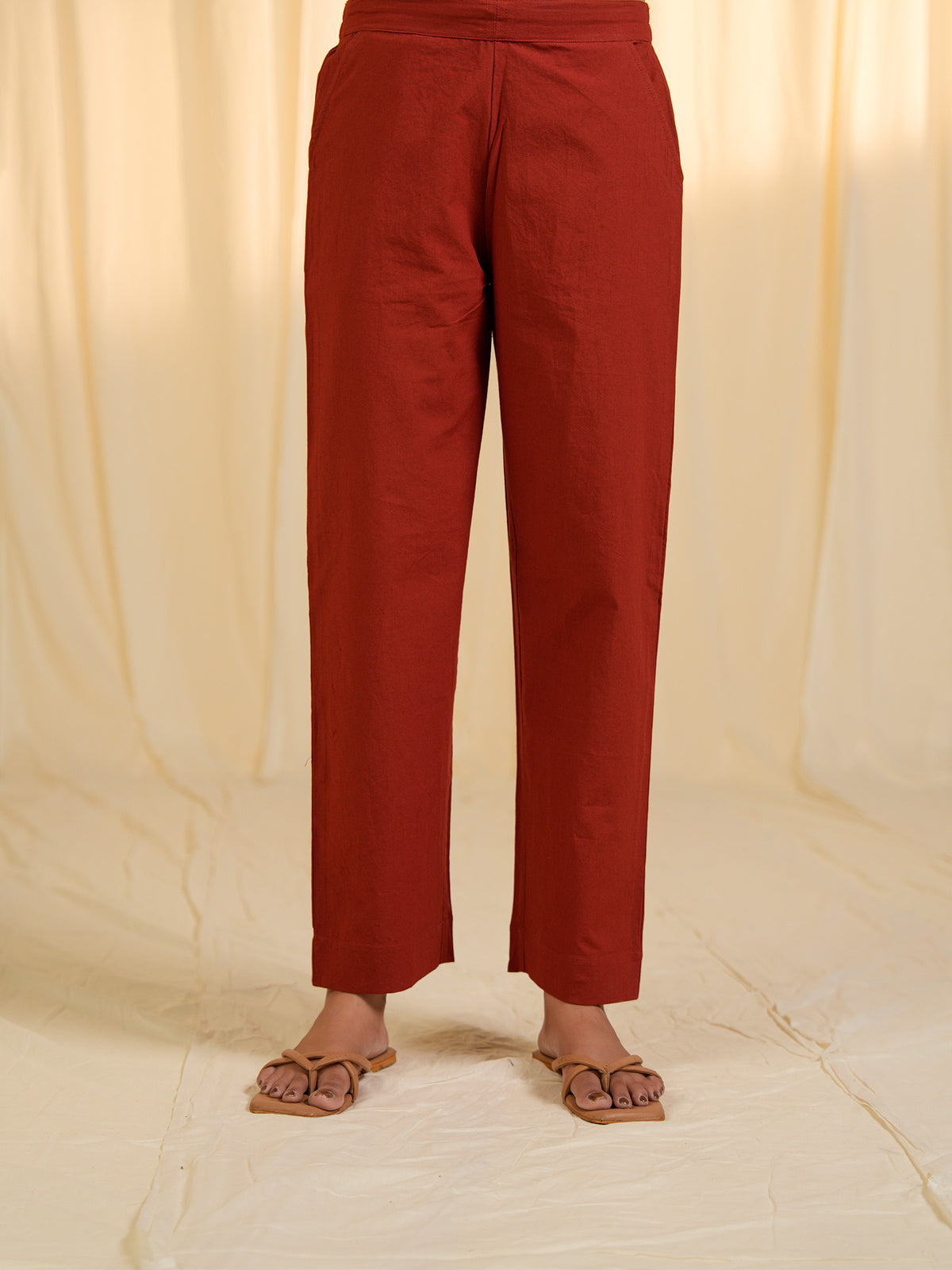 Terracotta Cotton Straight Pants