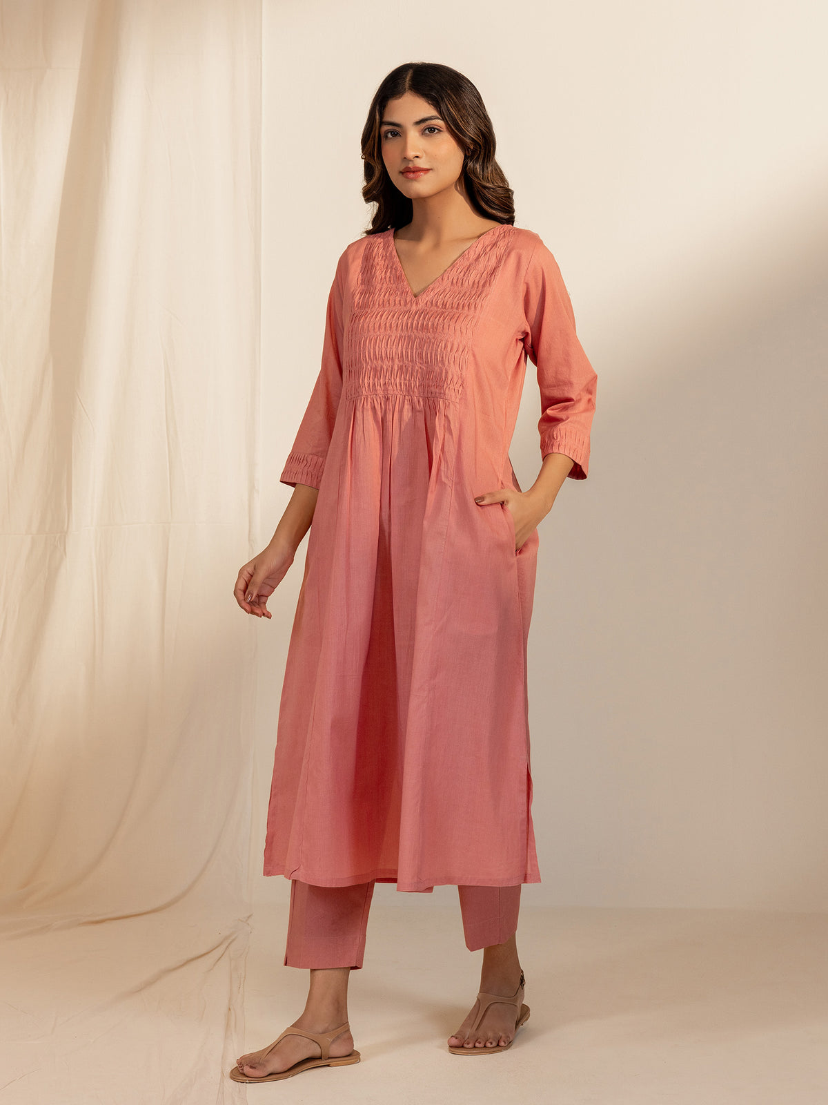 Trance Peach Plain Voile Kurta