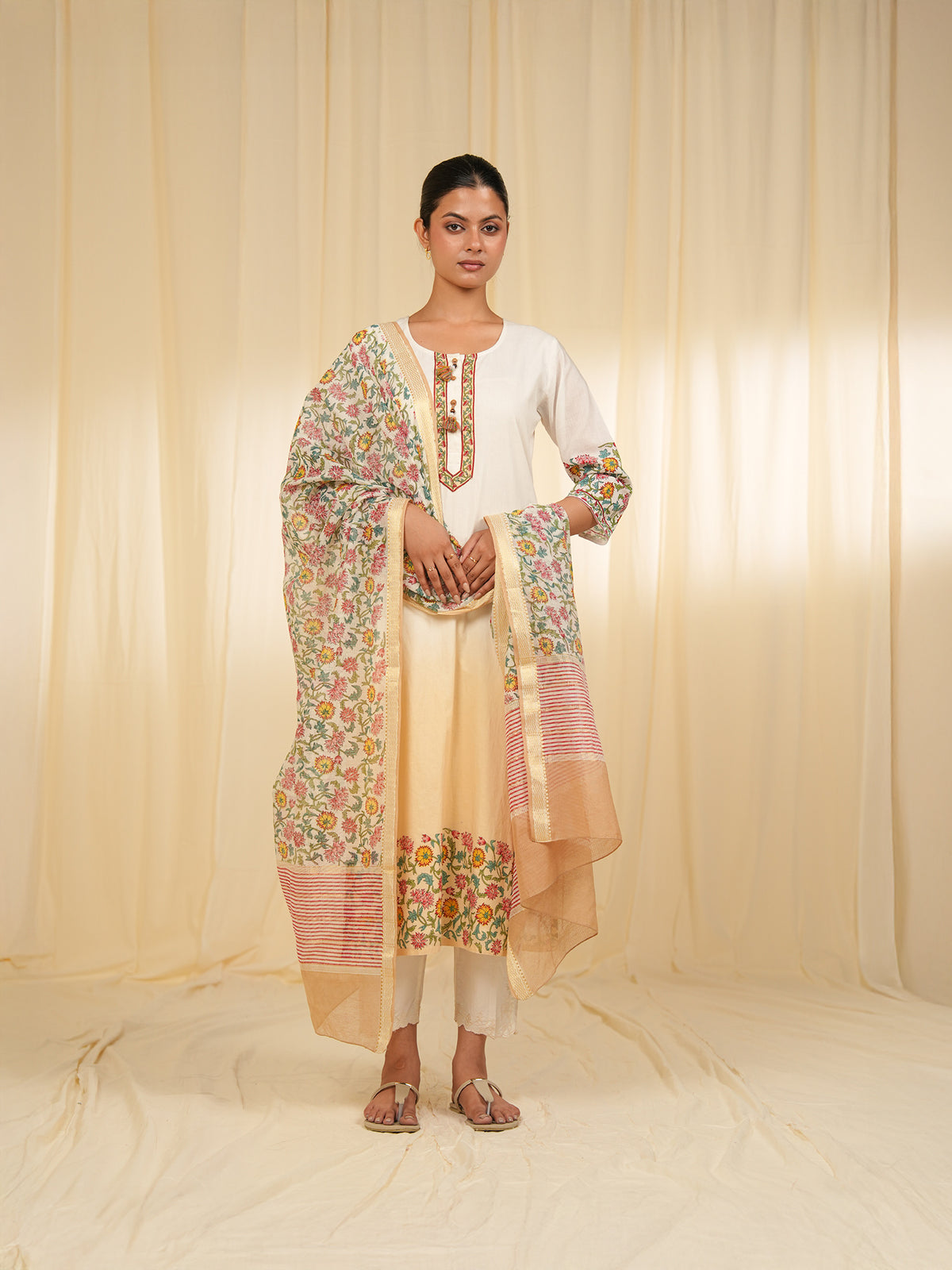 Vanilla Blossom Maheshwari Dupatta