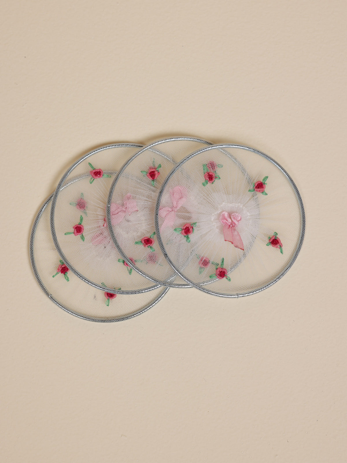 Vintage Ring Glass Cover - Pink (Set of 4pc)