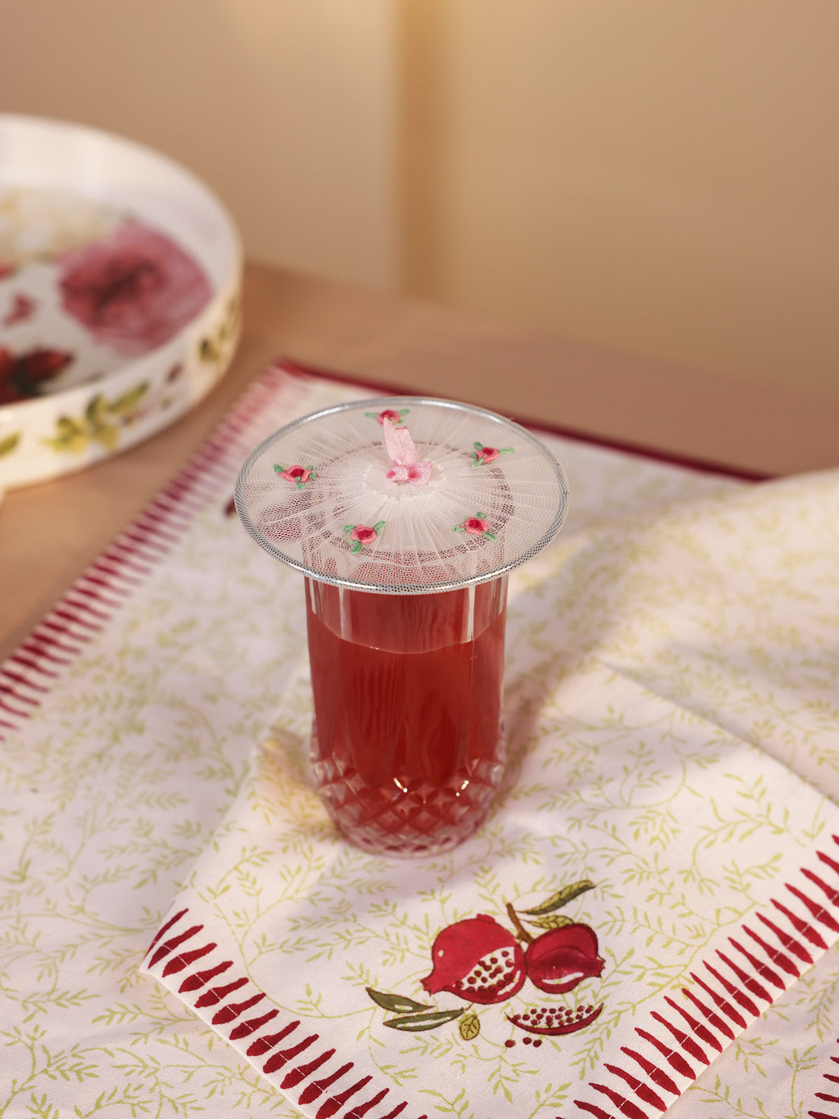 Vintage Ring Glass Cover - Pink (Set of 4pc)