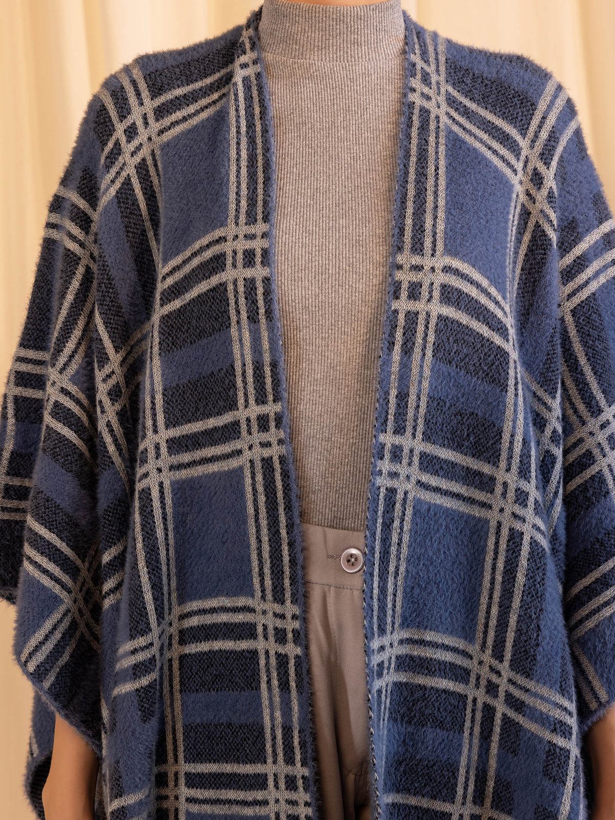 Woollen Reversible Check Cape Denim