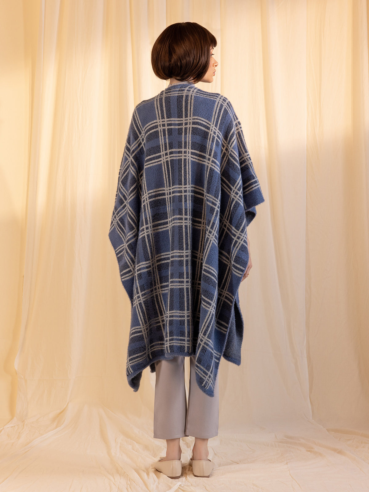 Woollen Reversible Check Cape Denim