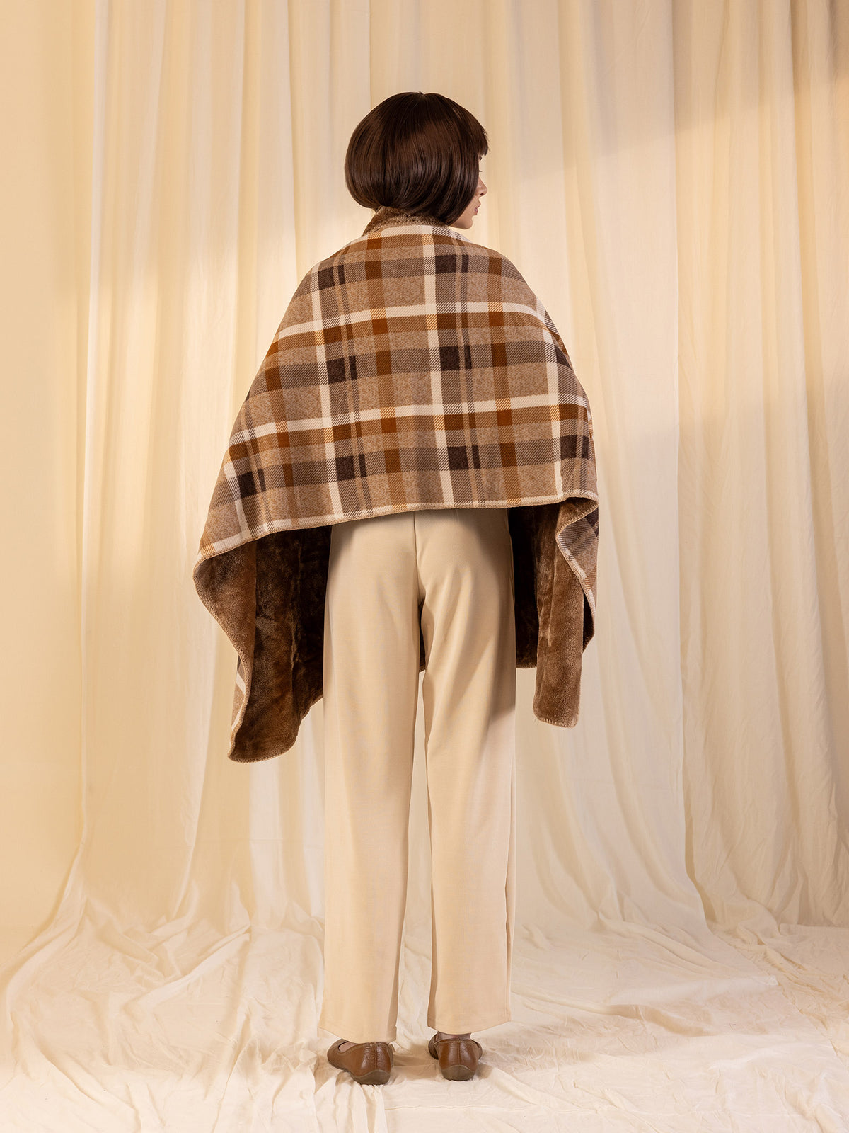 Woollen Reversible Wrap - Brown