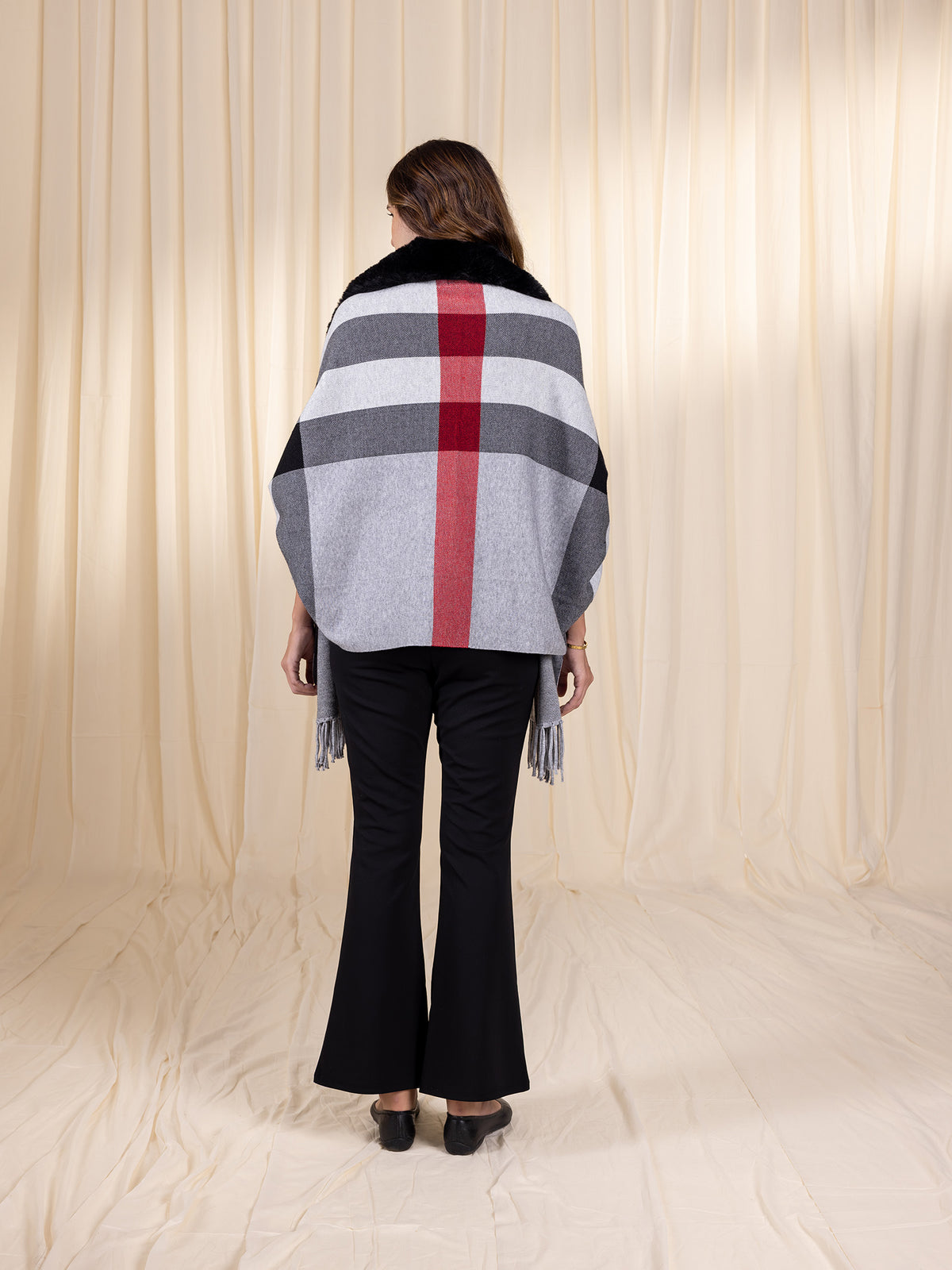 Woollen Checked Black Cape