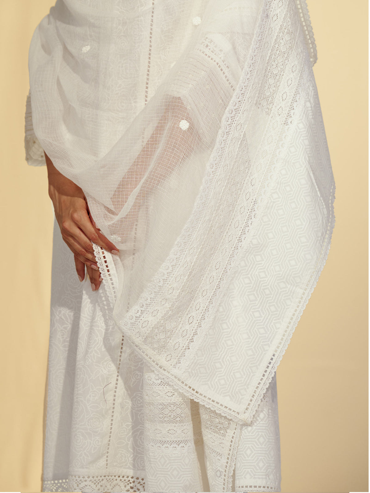 Roses In White Kota Dupatta