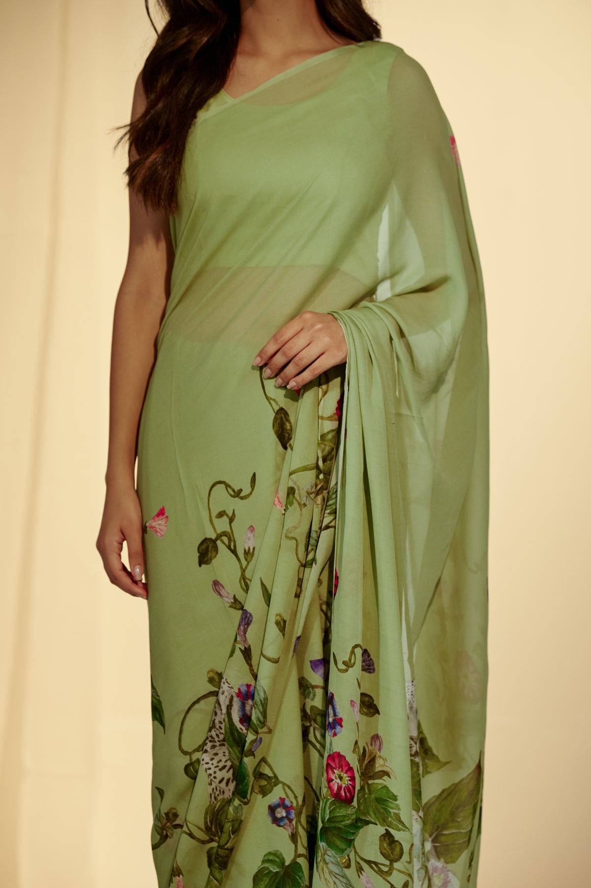 Enchanted Forest - Leopards & Creeper Chiffon Saree