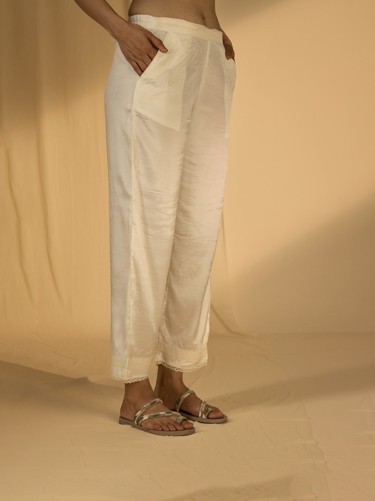 Bamboo Silk Off White Straight Pant