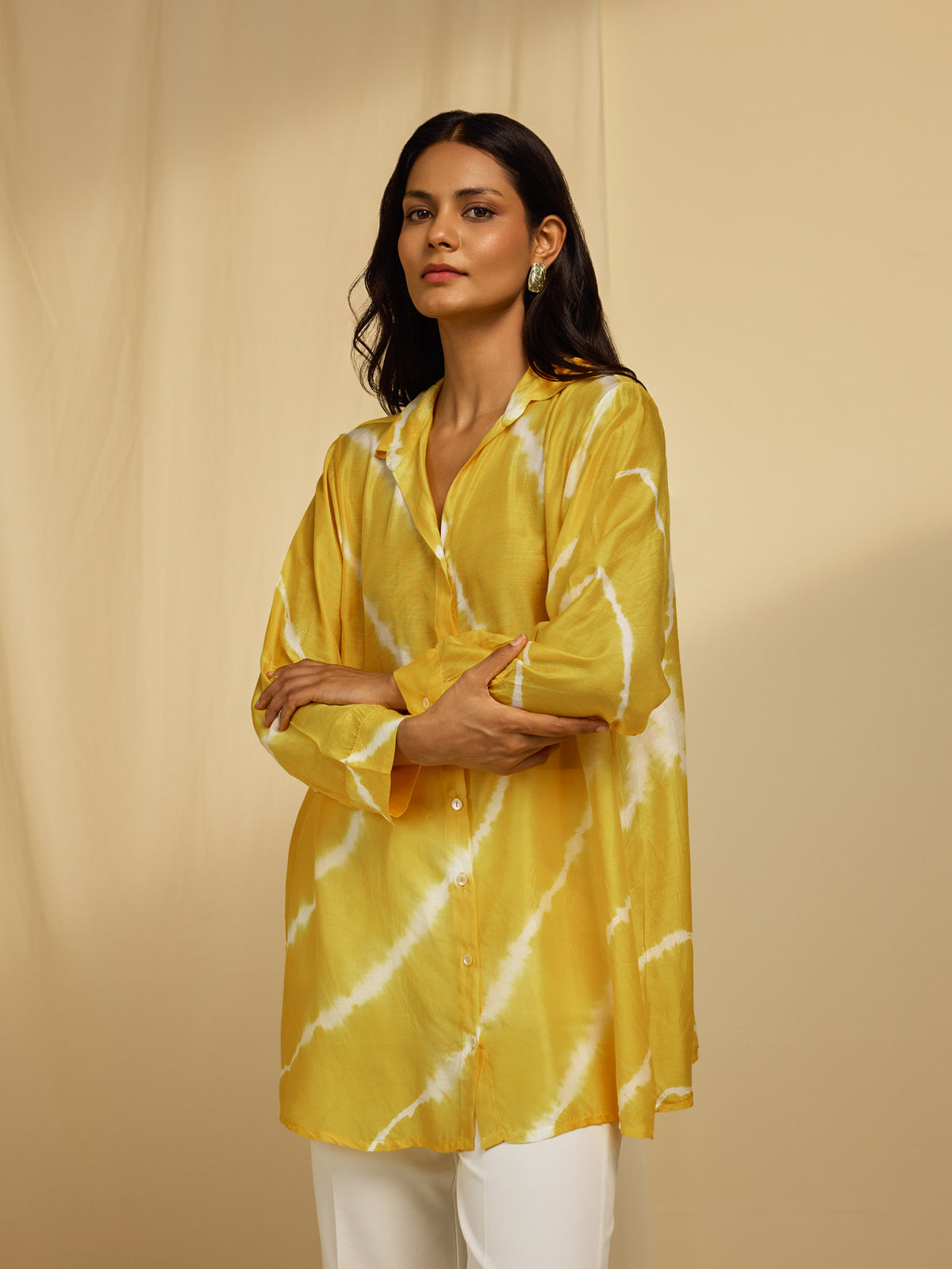 Yellow Tie N Dye Viscose Silk Shirt
