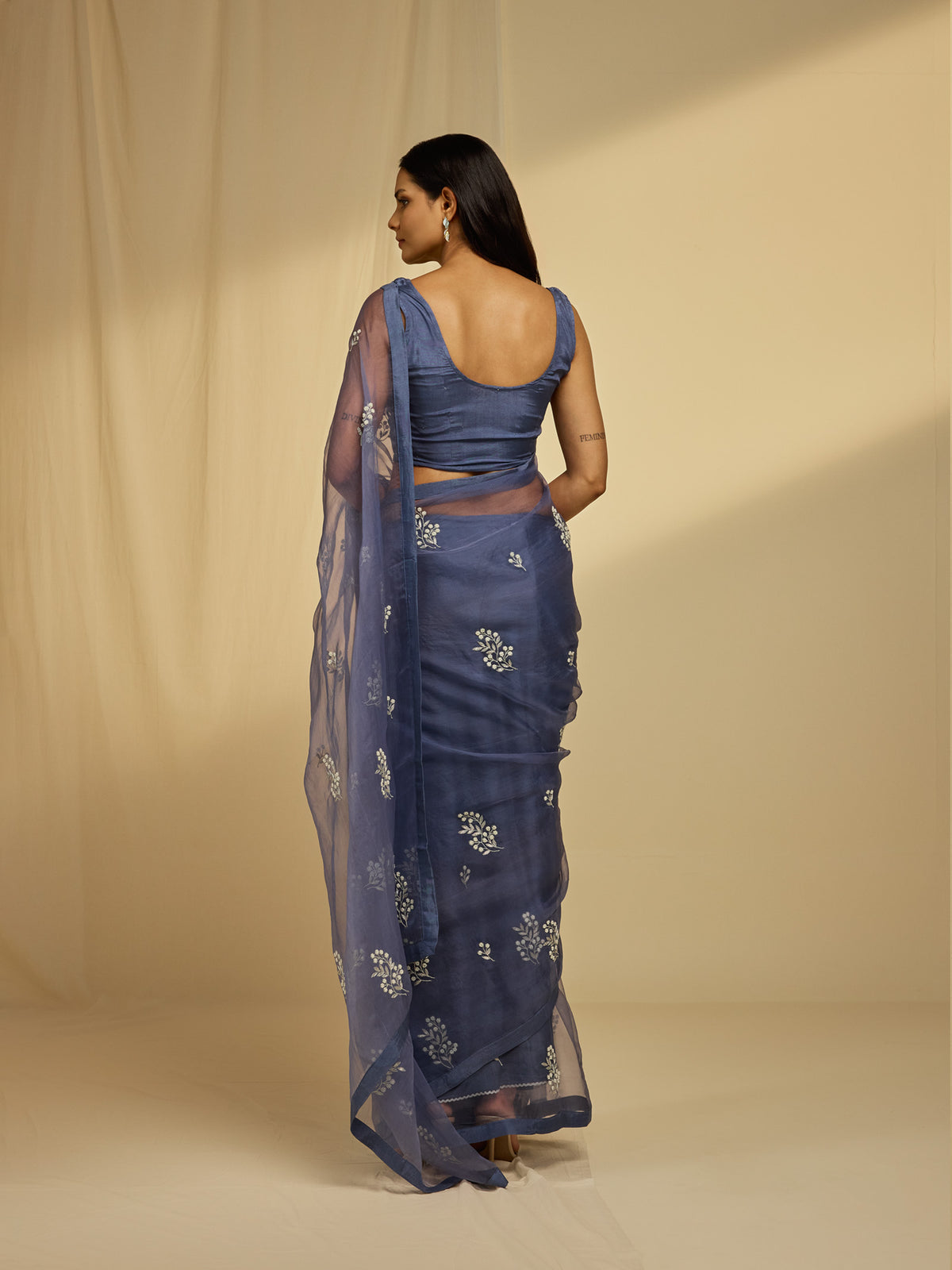 Oyster Blue Organza Saree
