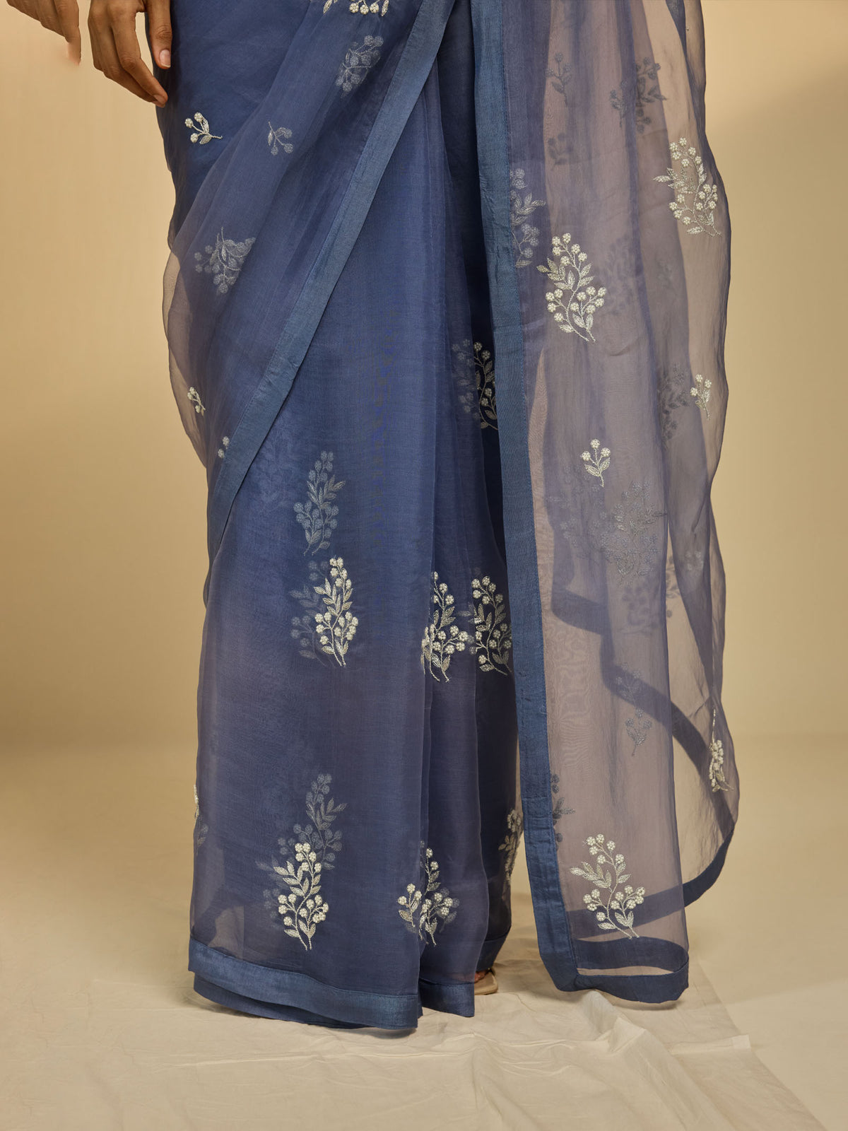 Oyster Blue Organza Saree