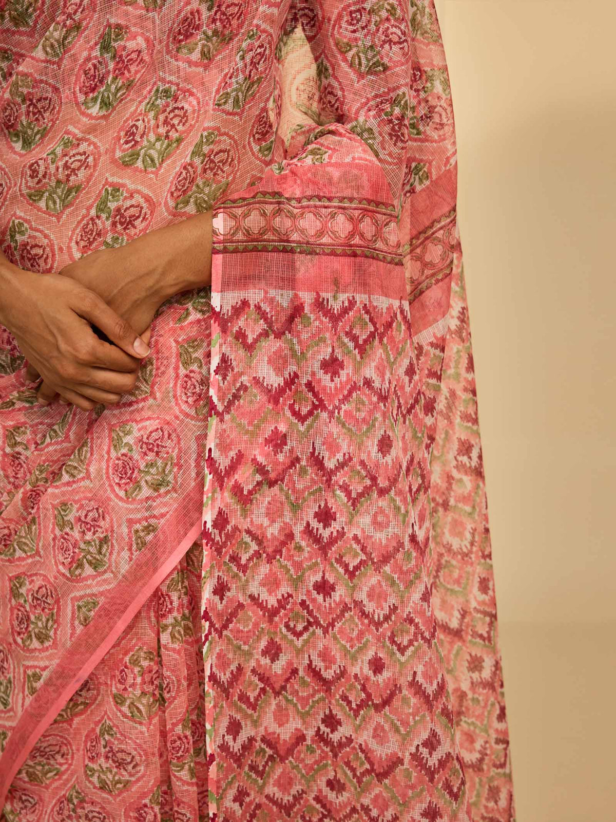 Ikat Pink Kota Saree