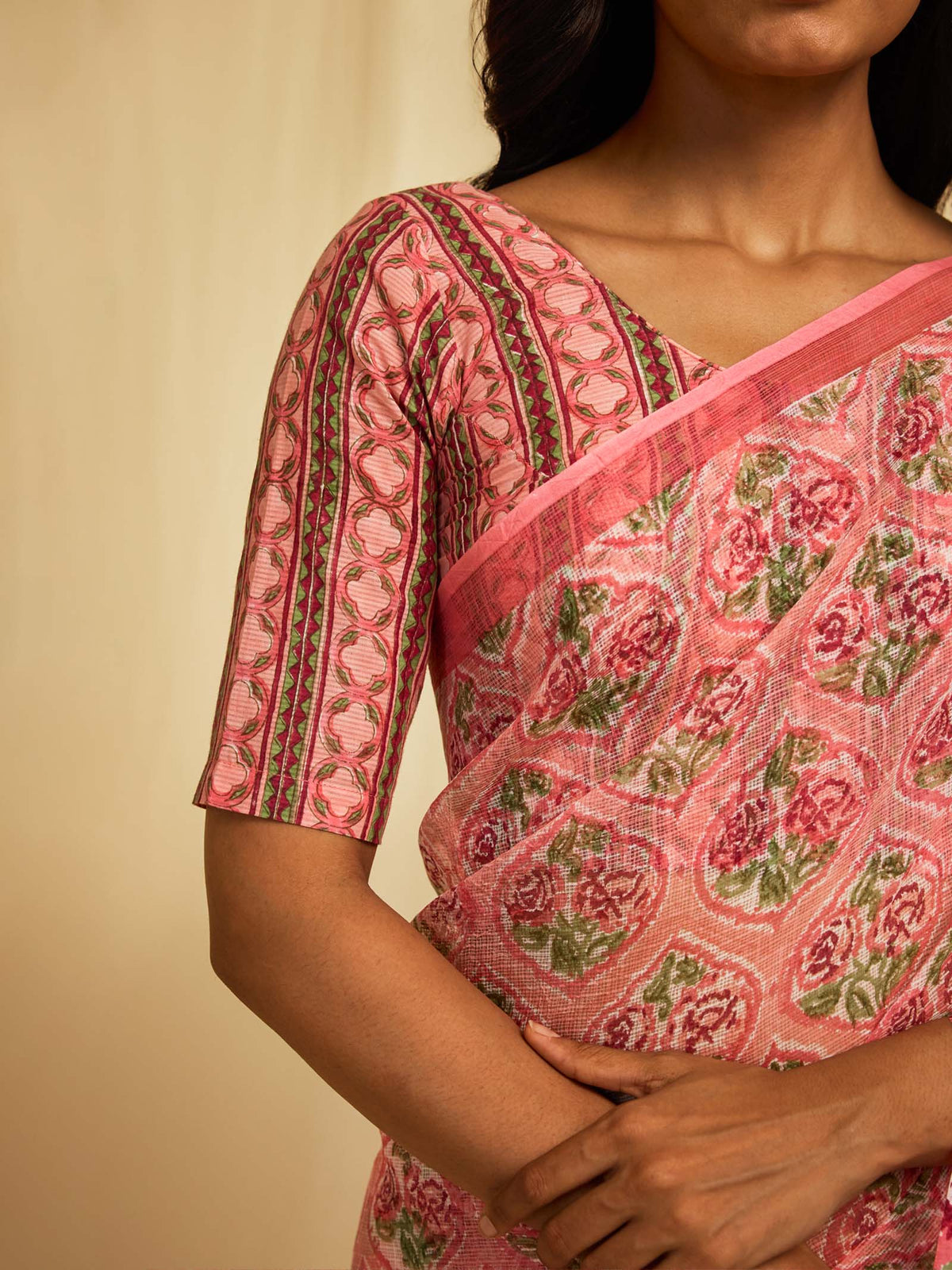 Ikat Pink Kota Saree
