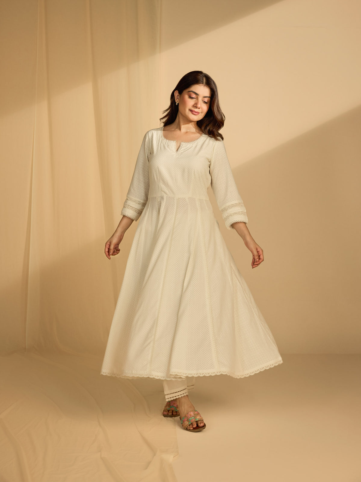 Raw Ecru Flared Cotton Kurta