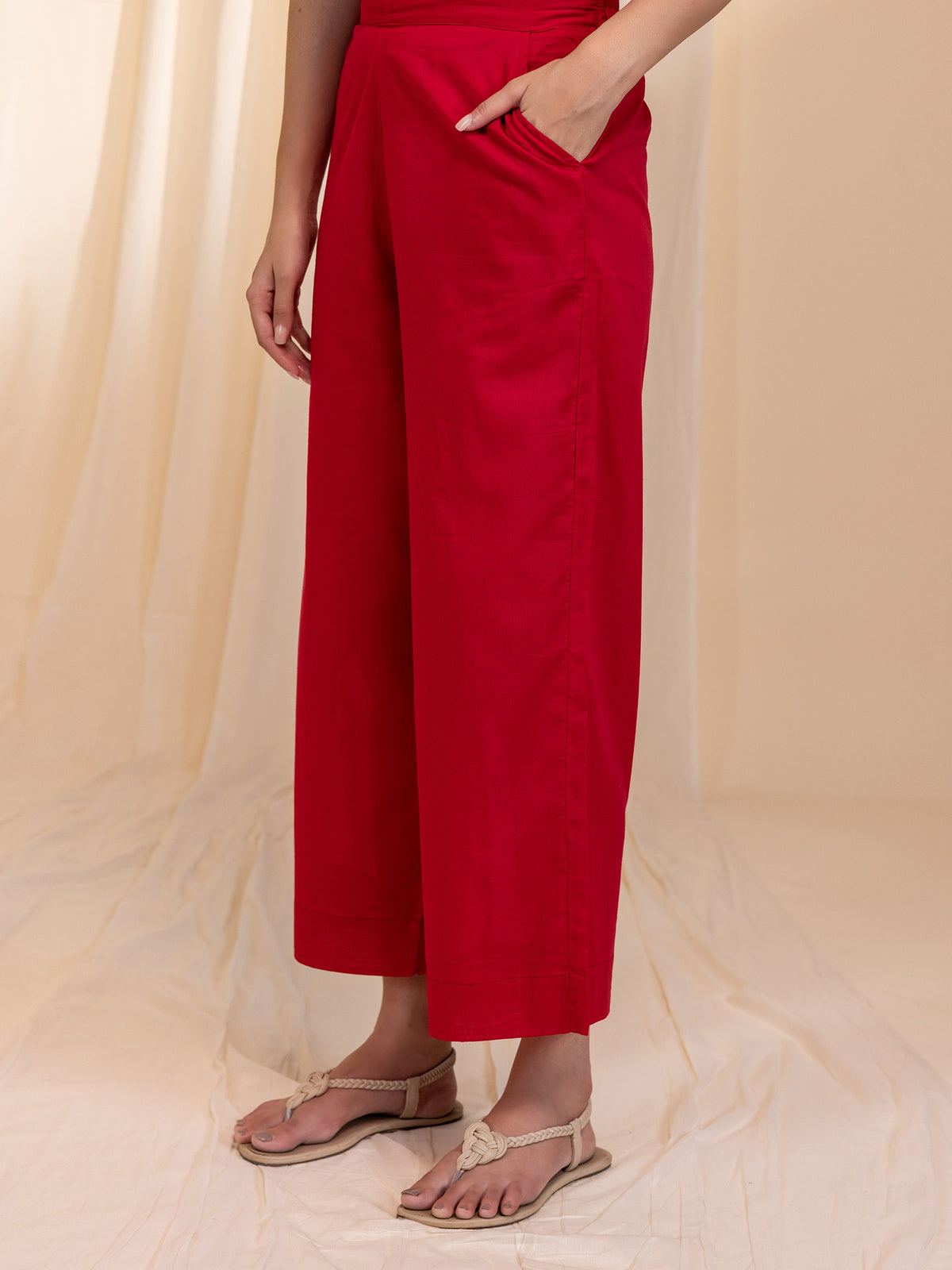 Colour Bracket Miss Red Voile Straight Pant