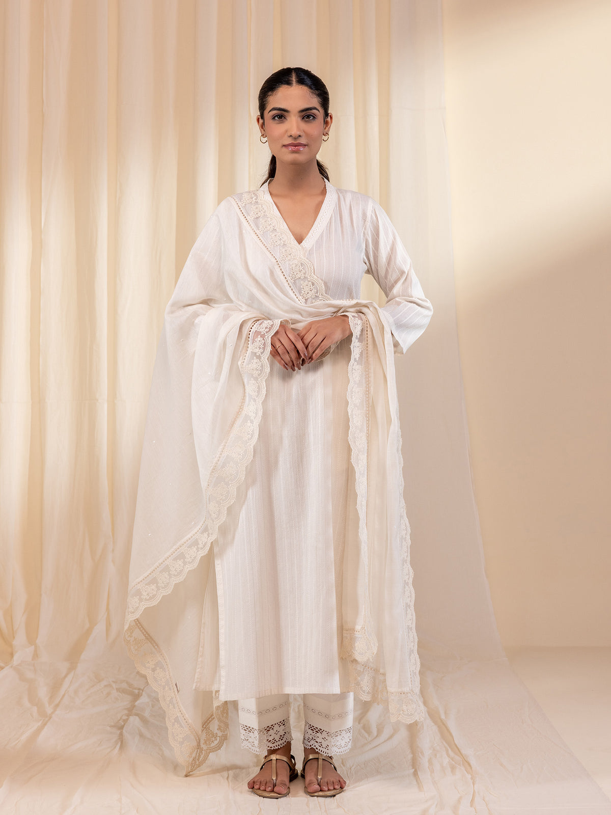 Skin Tones Ivory Chanderi Dupatta