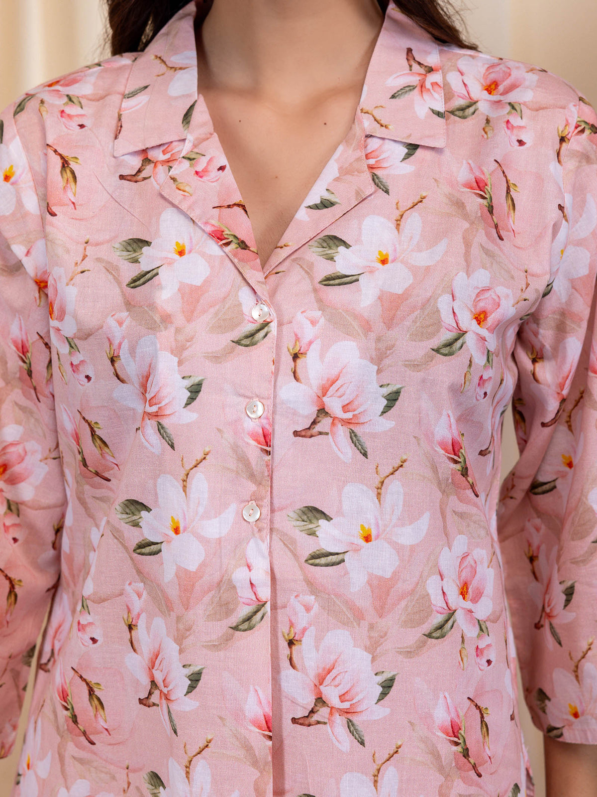 English Peach Collared Voile Night Suit