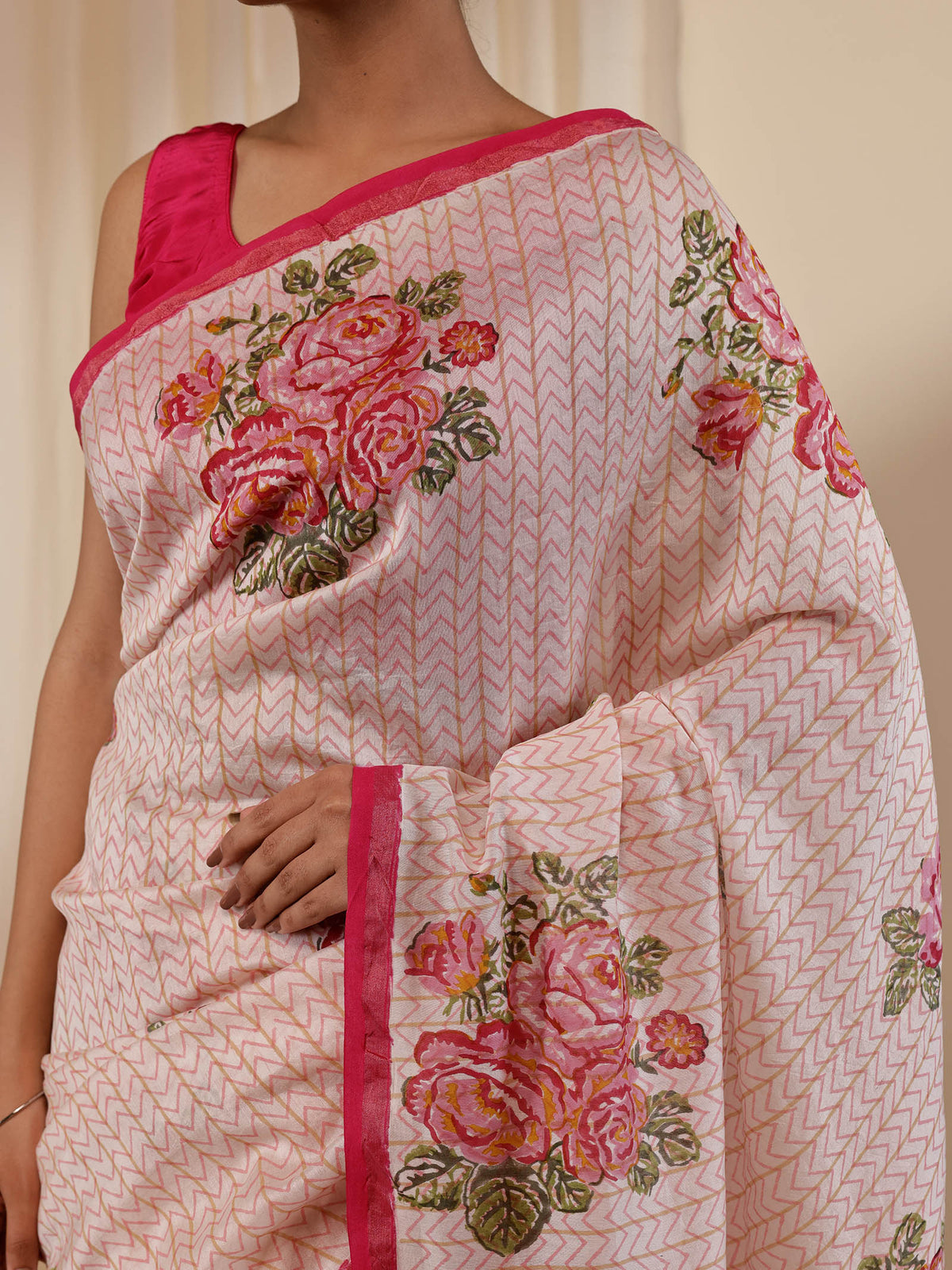 Fussy Fusion Peach Chanderi Saree