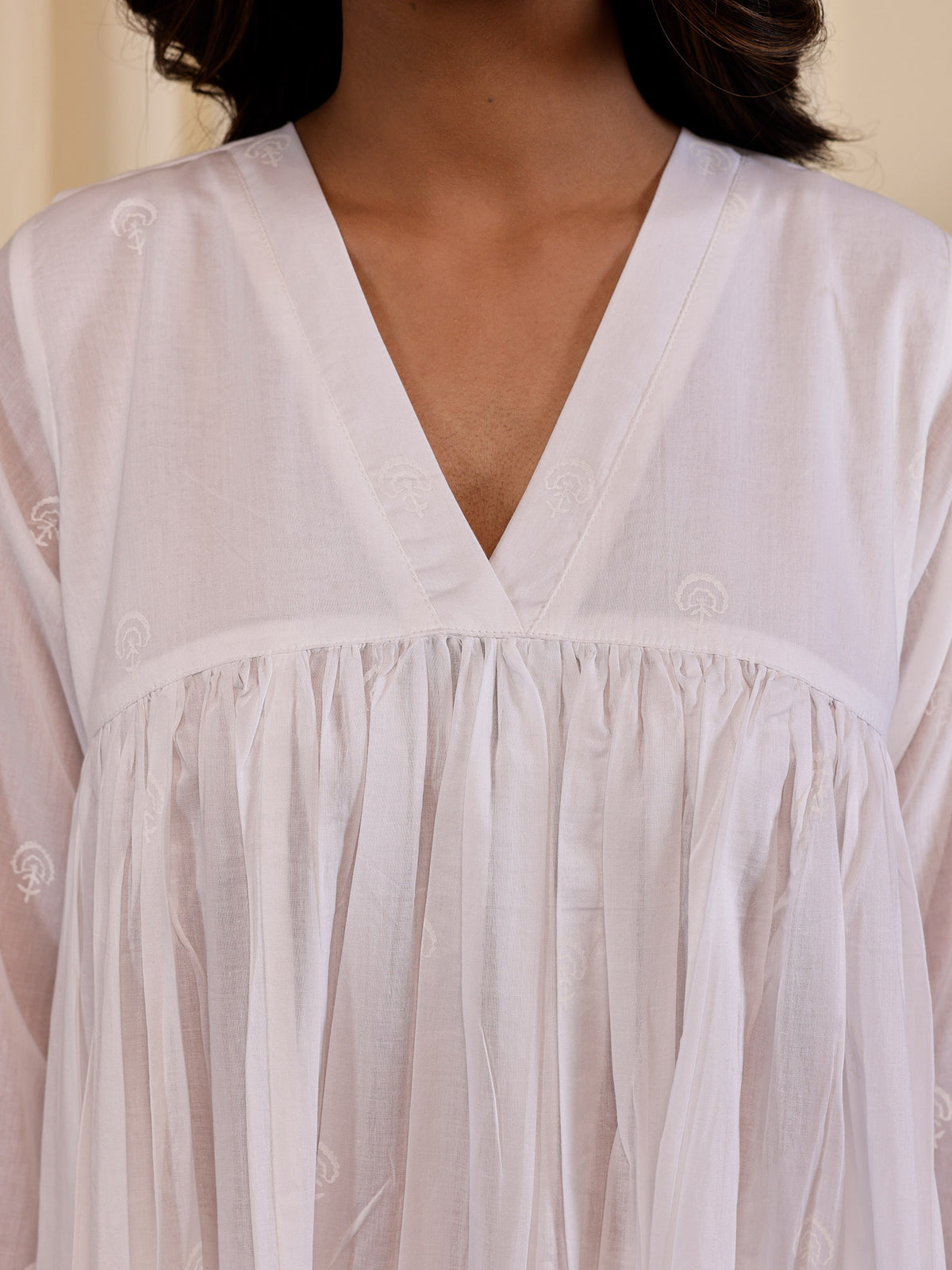 White Wash Gathered Voile Tunic