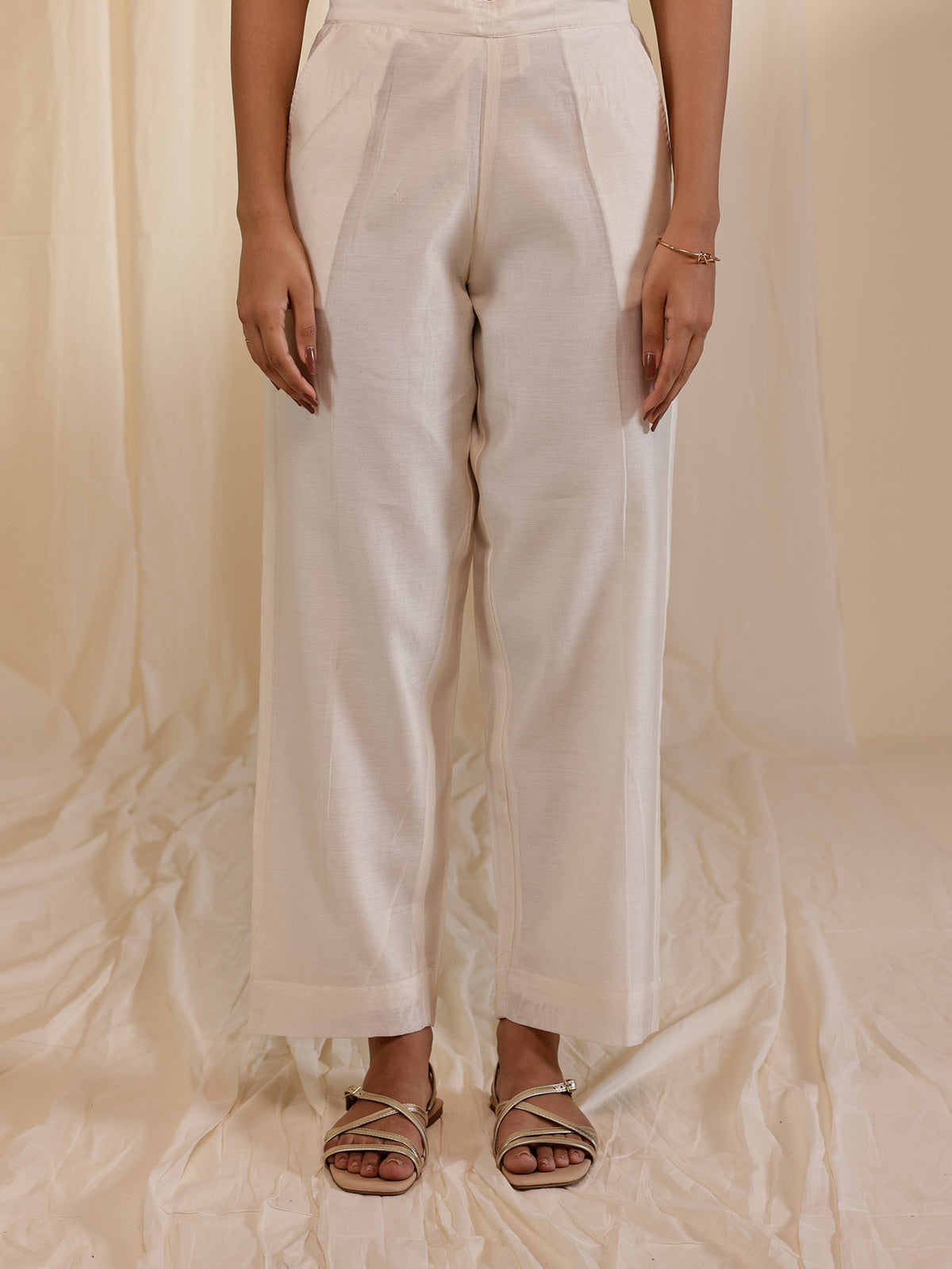 Ivory Chanderi Straight Pant