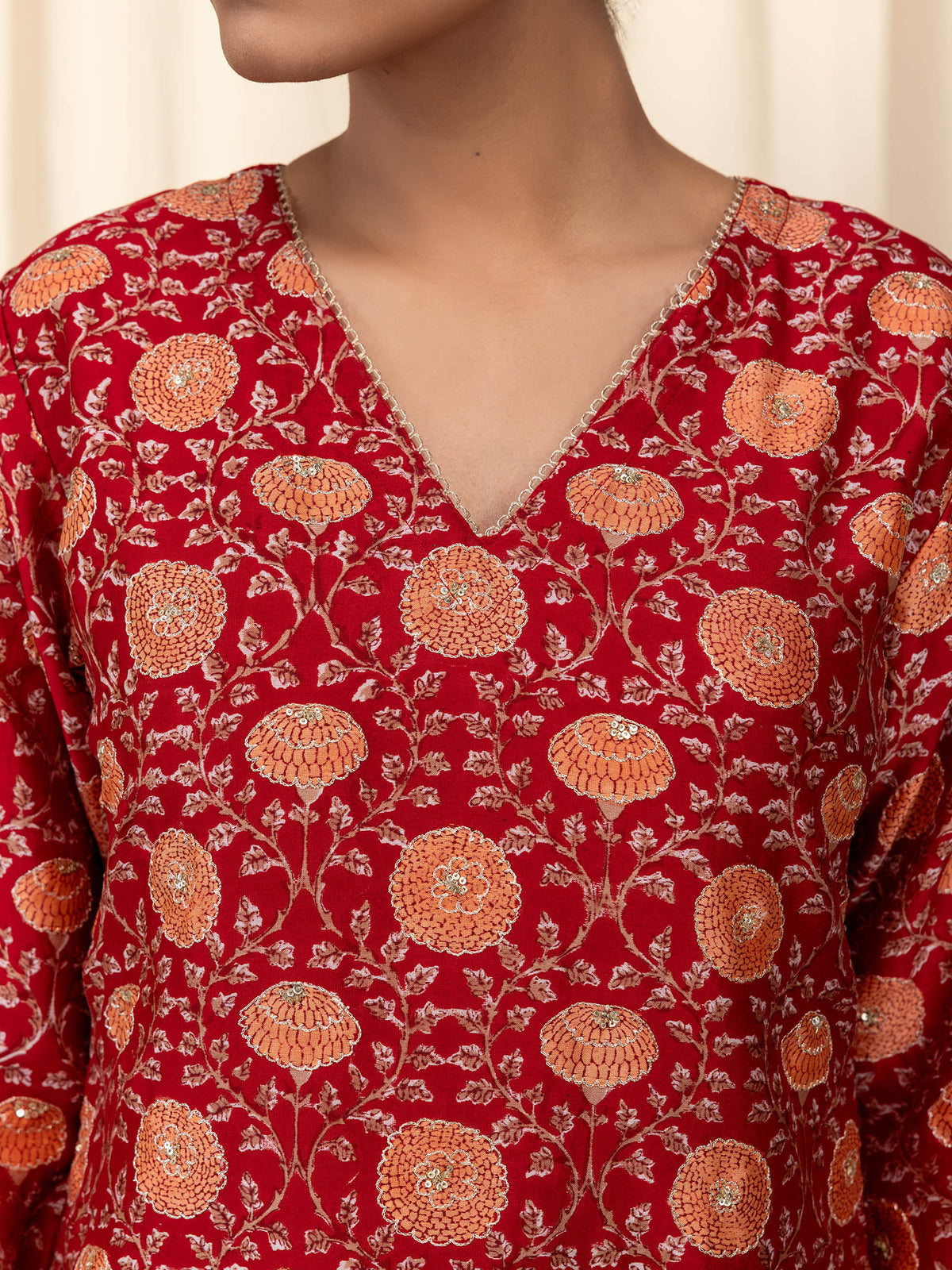 Sakhi Saheliya Red Chanderi Kurta