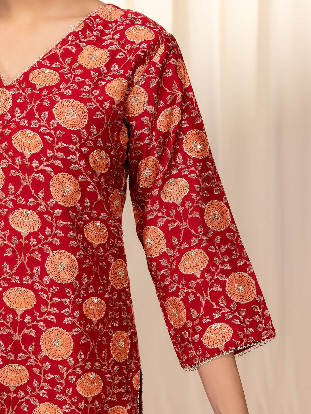 Sakhi Saheliya Red Chanderi Kurta