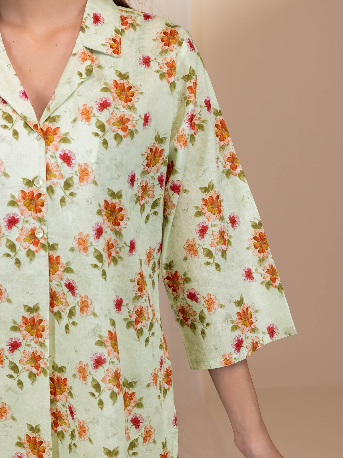 English Green Collared Voile Night Suit