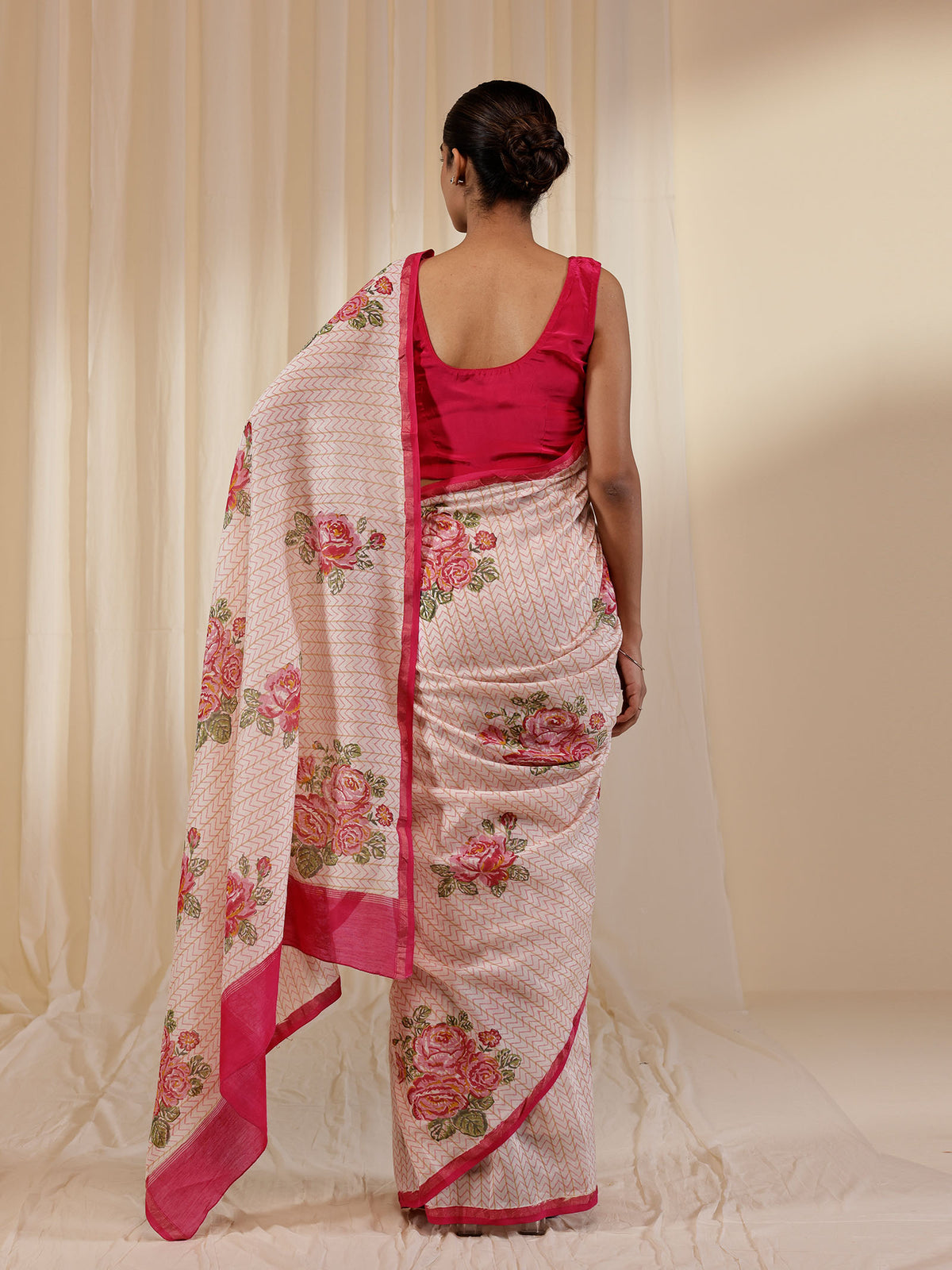 Fussy Fusion Peach Chanderi Saree