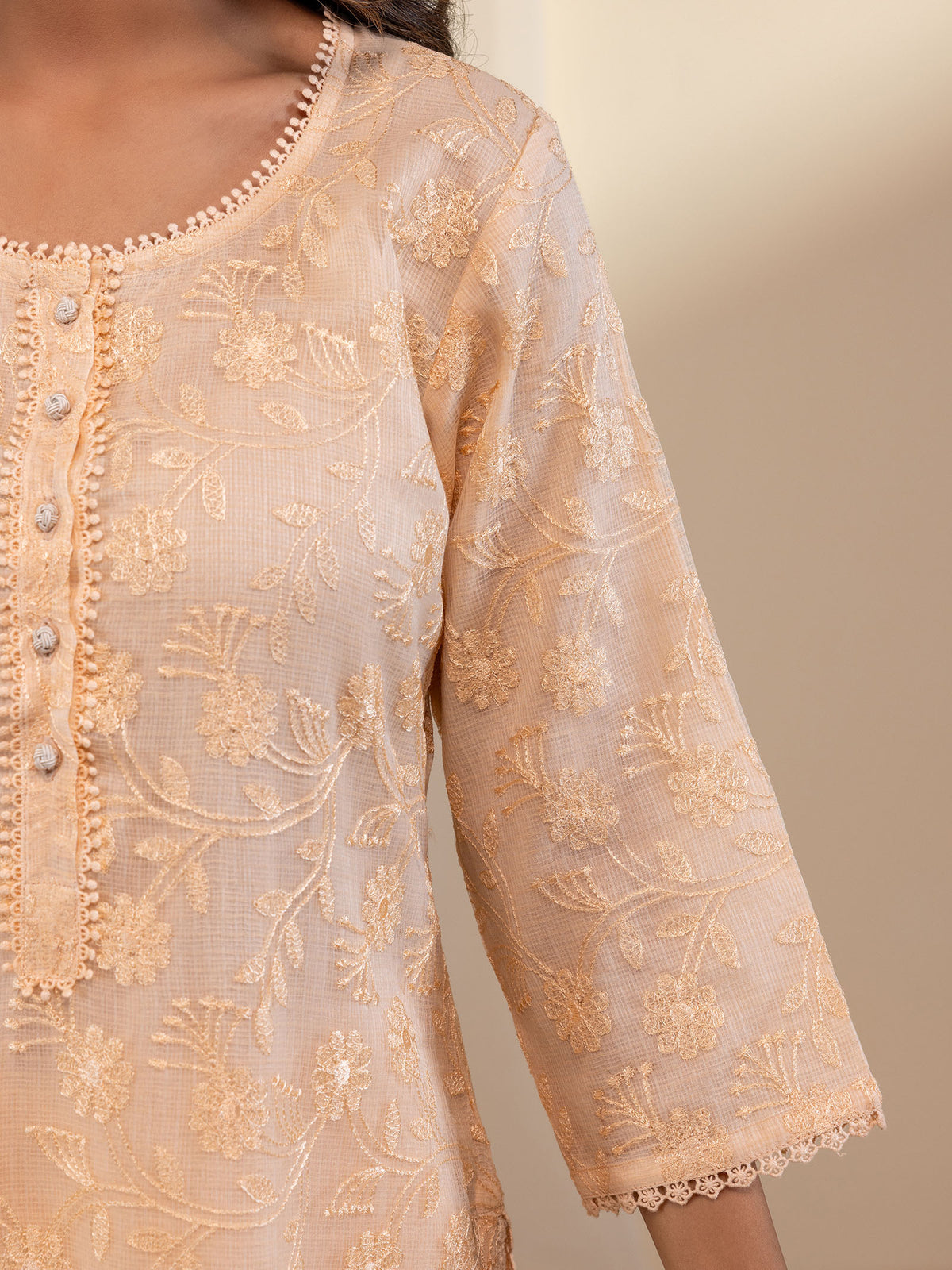 Kota Jaal Peach Kurta
