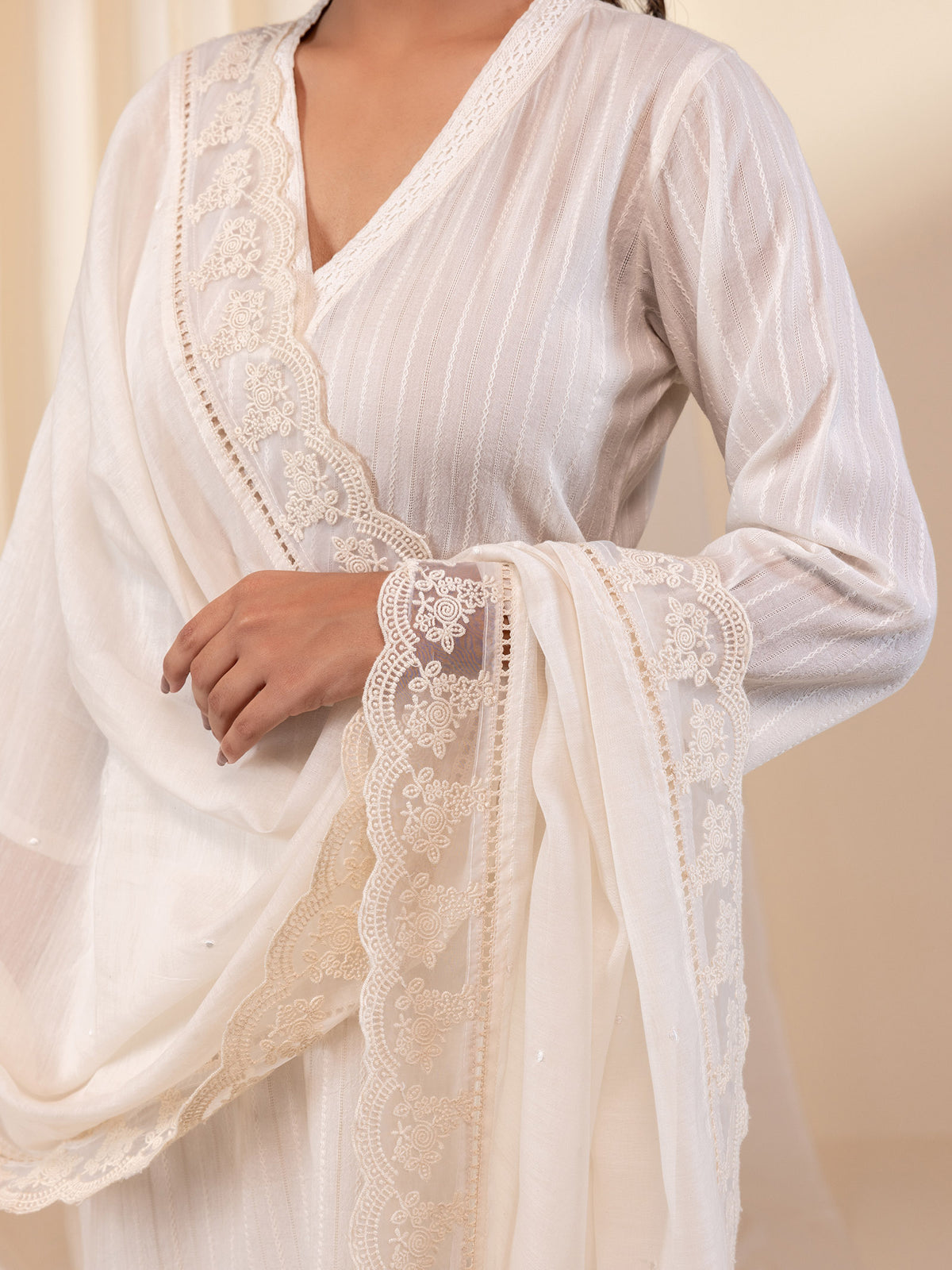 Skin Tones Ivory Chanderi Dupatta