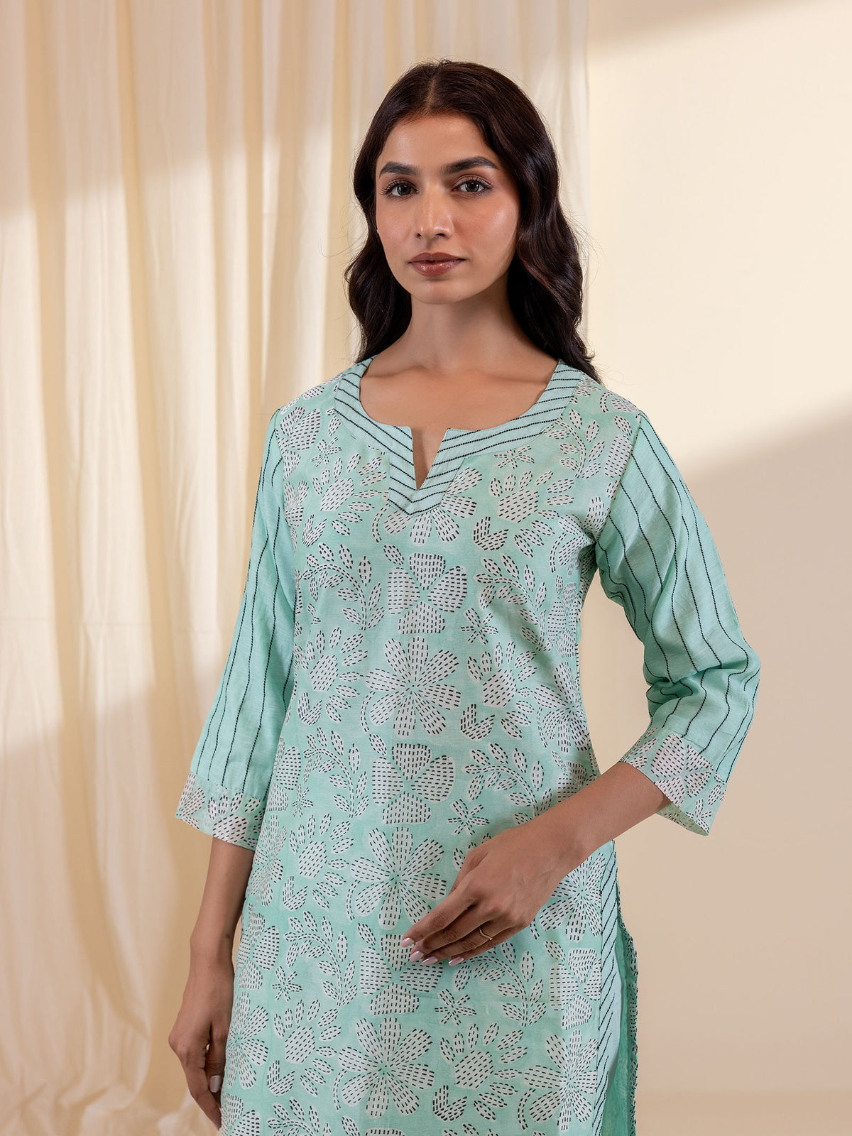 Aqua Flower Chanderi Kurta