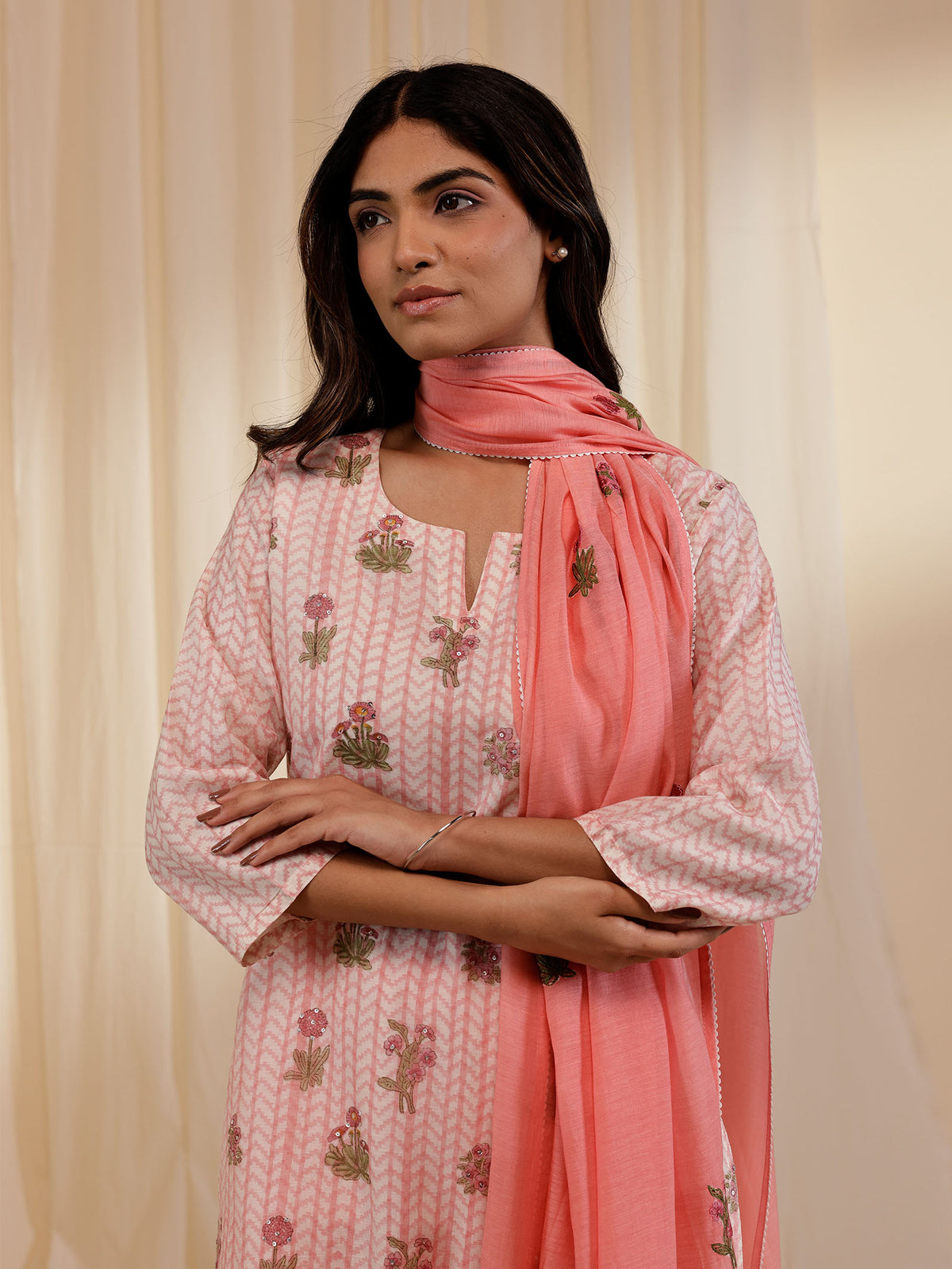 Fussy Fusion Peach Chanderi Dupatta