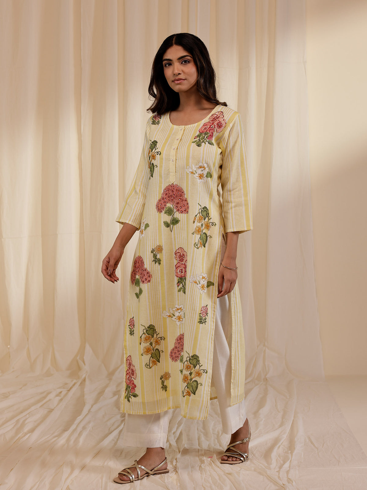 Fussy Fusion Yellow Chanderi Kurta