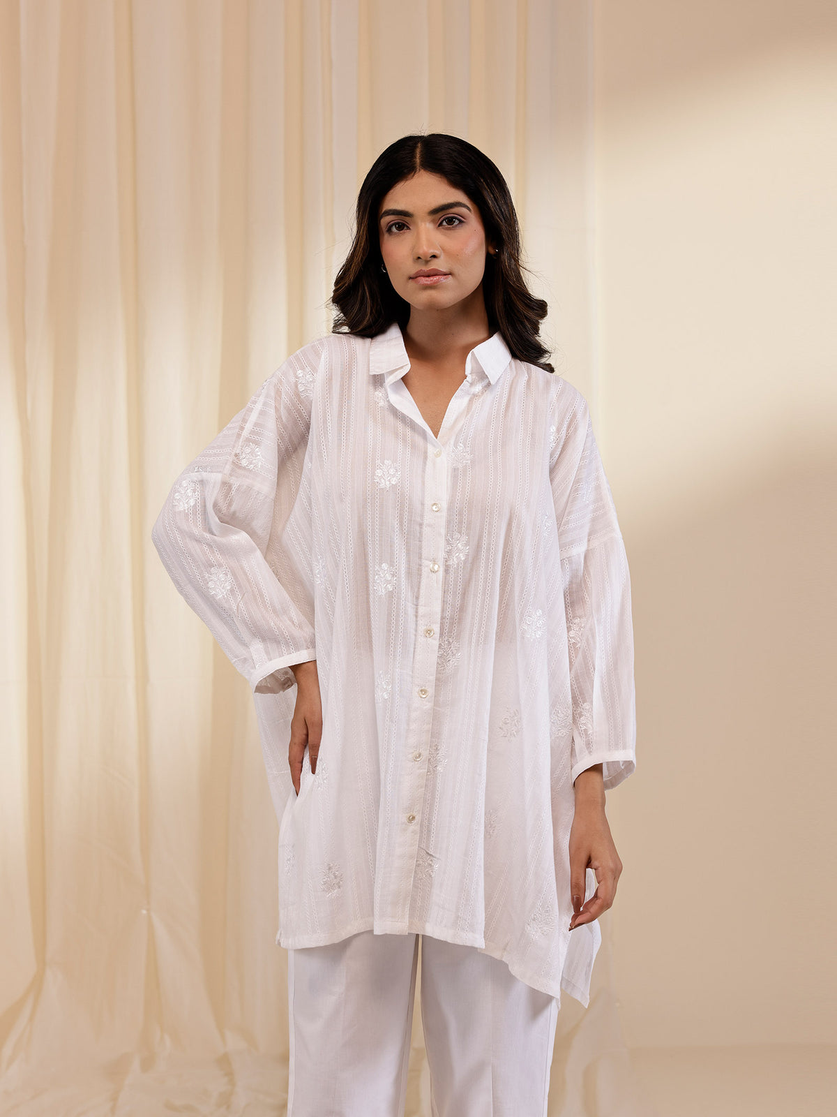 White Wash EMB Madras Cotton Shirt
