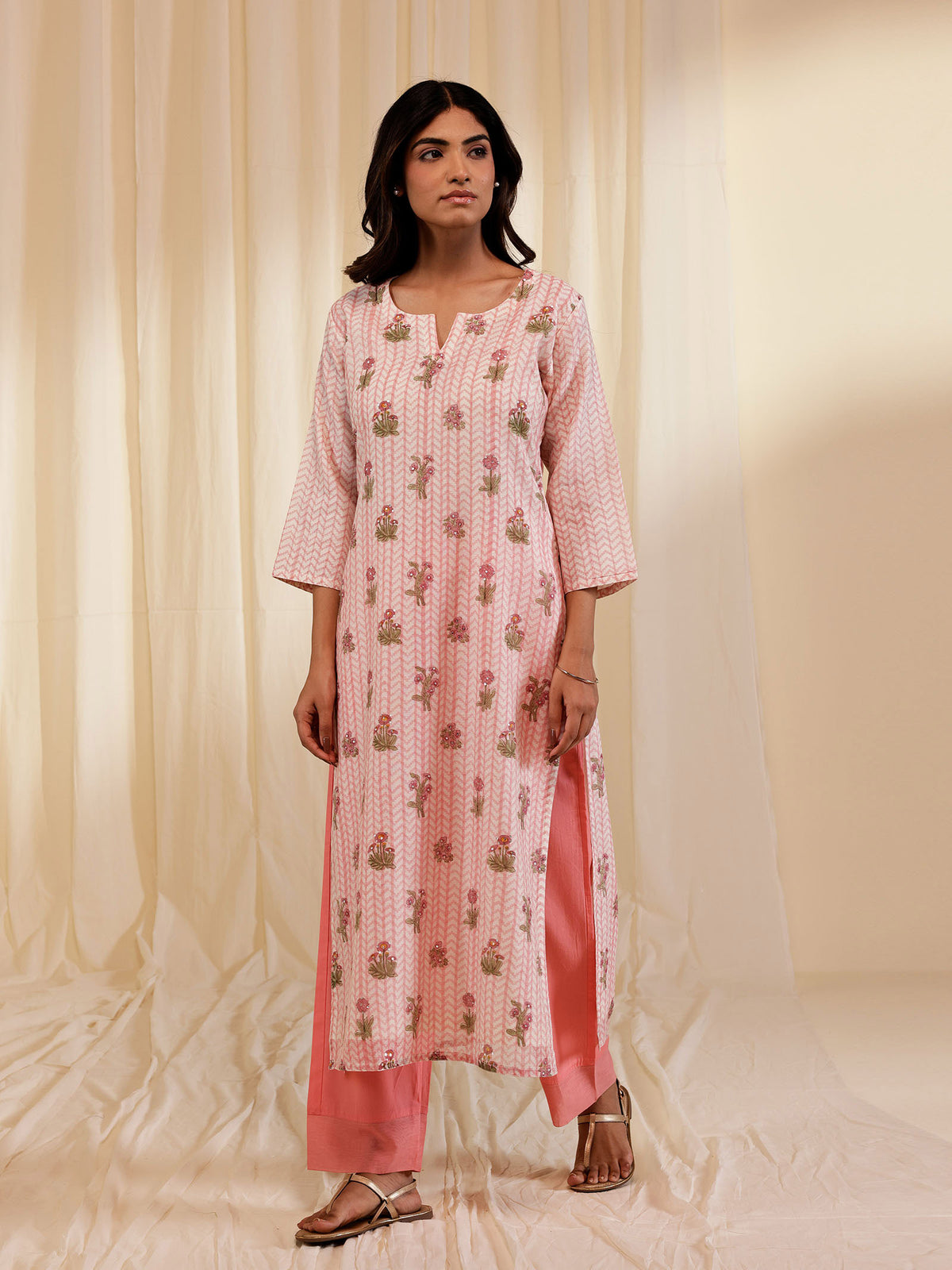 Fussy Fusion Peach Chanderi Kurta