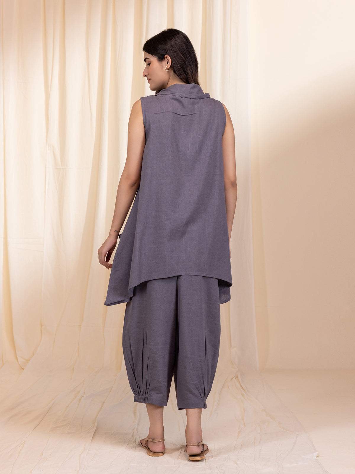 Cowl Grey Cotton Twin Set (Set Of 2 Pcs)