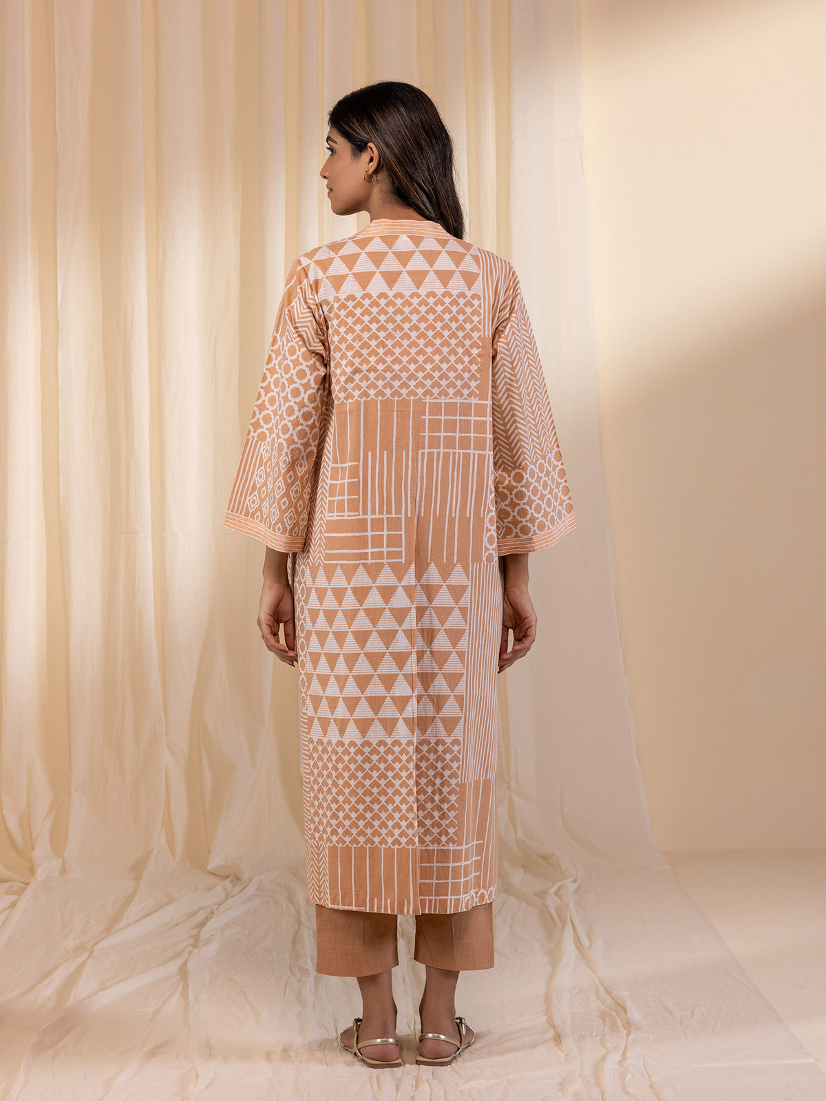 Skin Tones Geometric Beige Cotton Kurta
