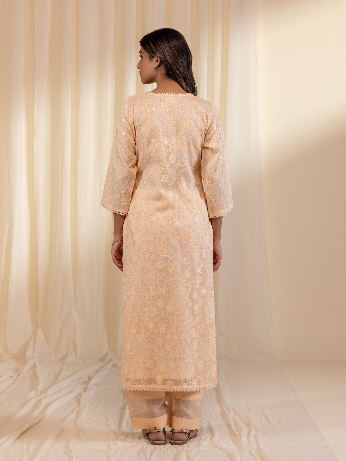 Kota Jaal Peach Kurta