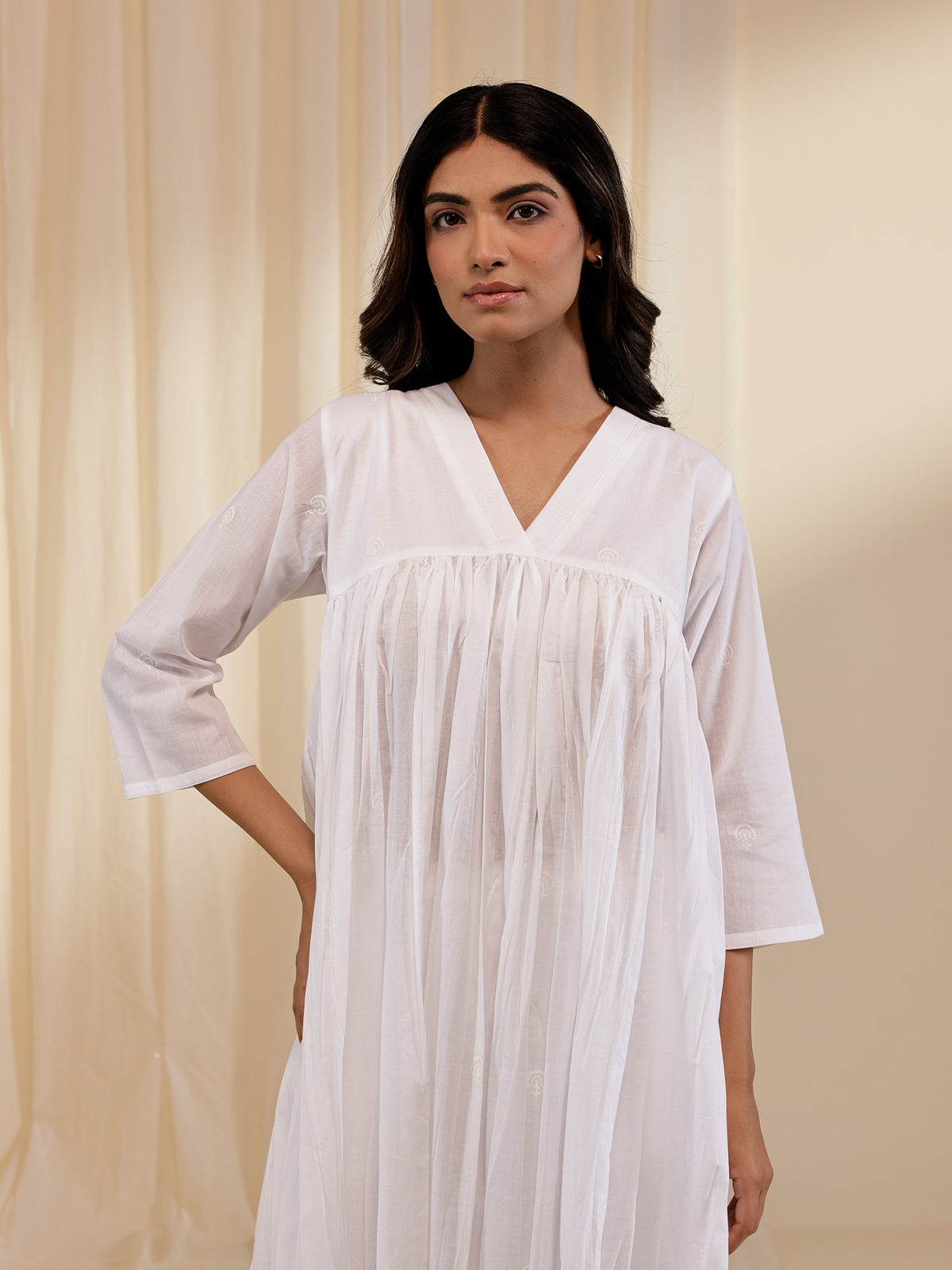 White Wash Gathered Voile Tunic