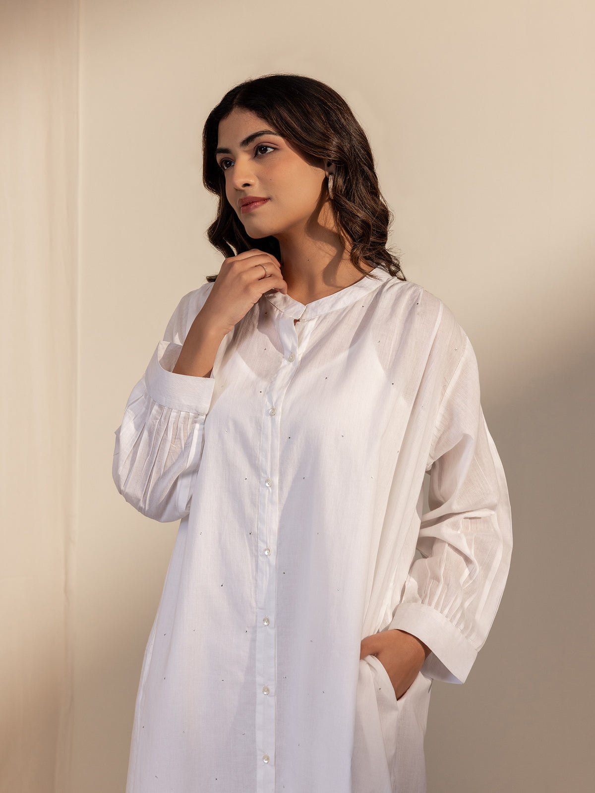 White Wash Mukaish Voile Tunic