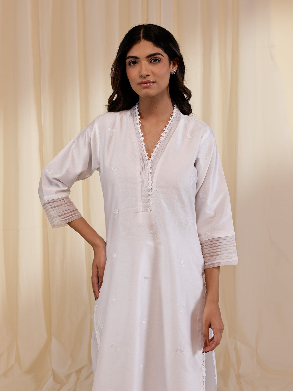 White Wash Emb Chanderi Kurta