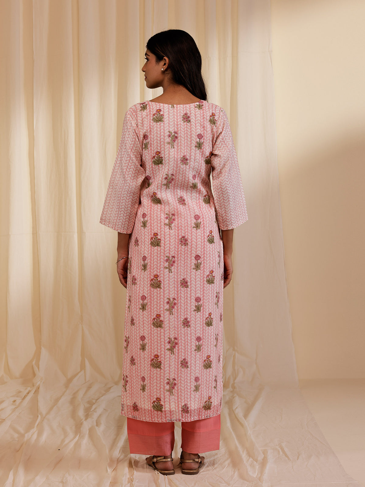 Fussy Fusion Peach Chanderi Kurta