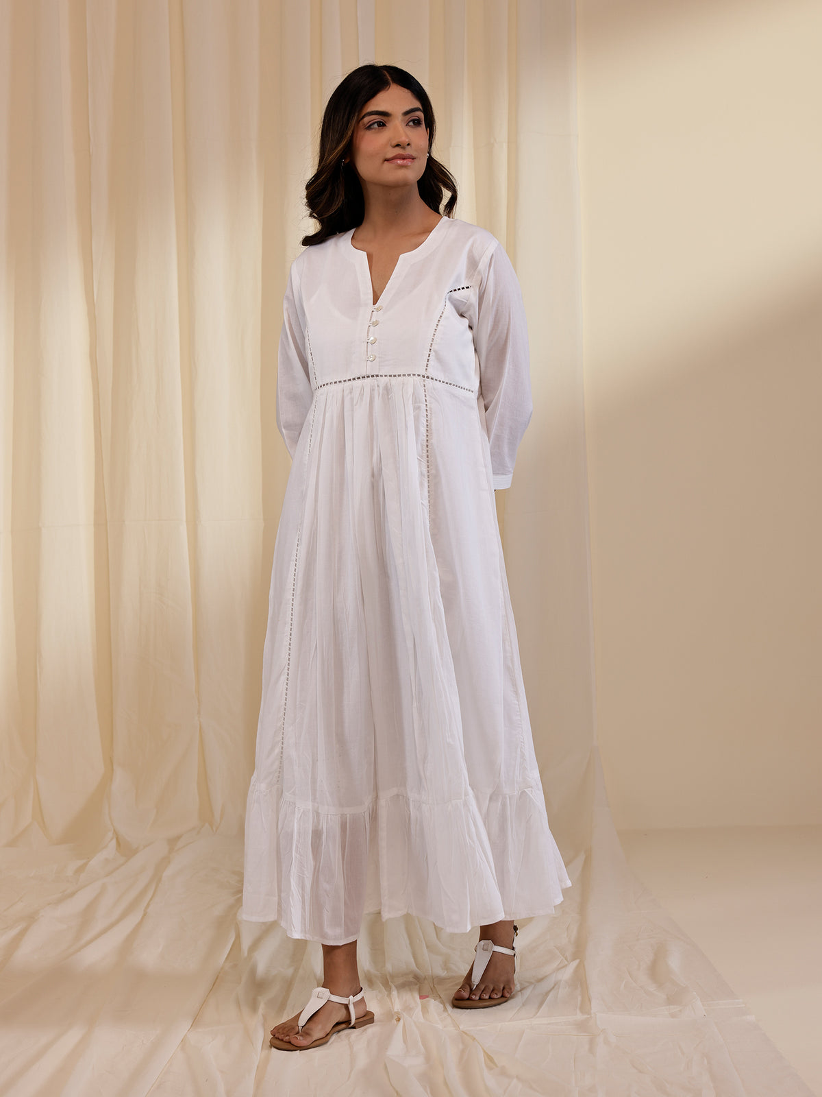 White Wash Frill Voile Dress