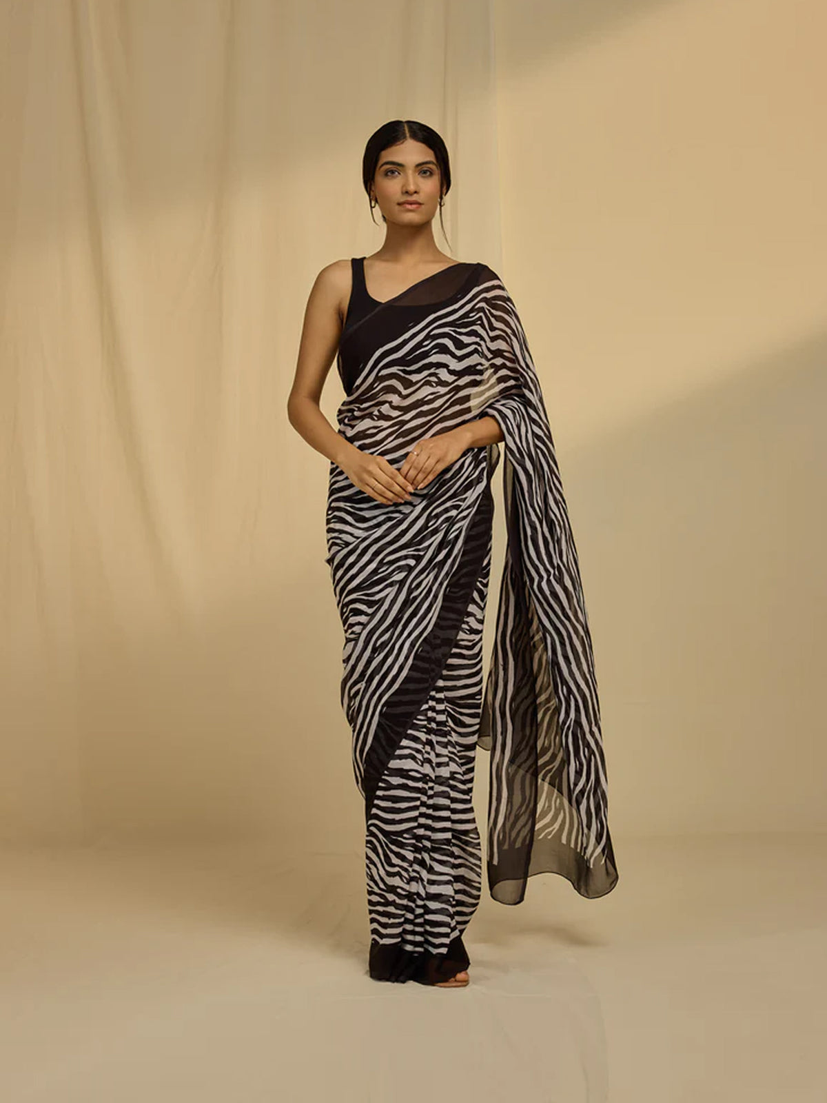 Animal Attack Chiffon Saree - Zebra