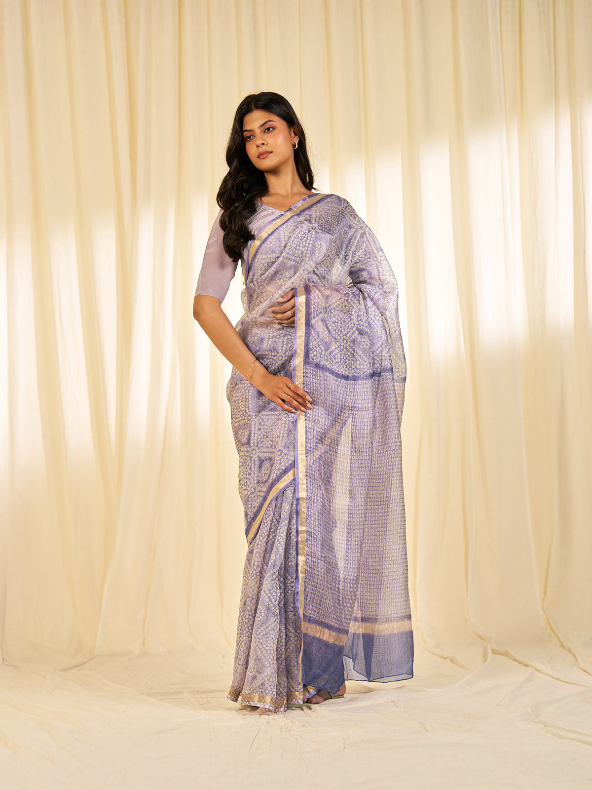 Block Bandhej Purple Kota Silk Saree